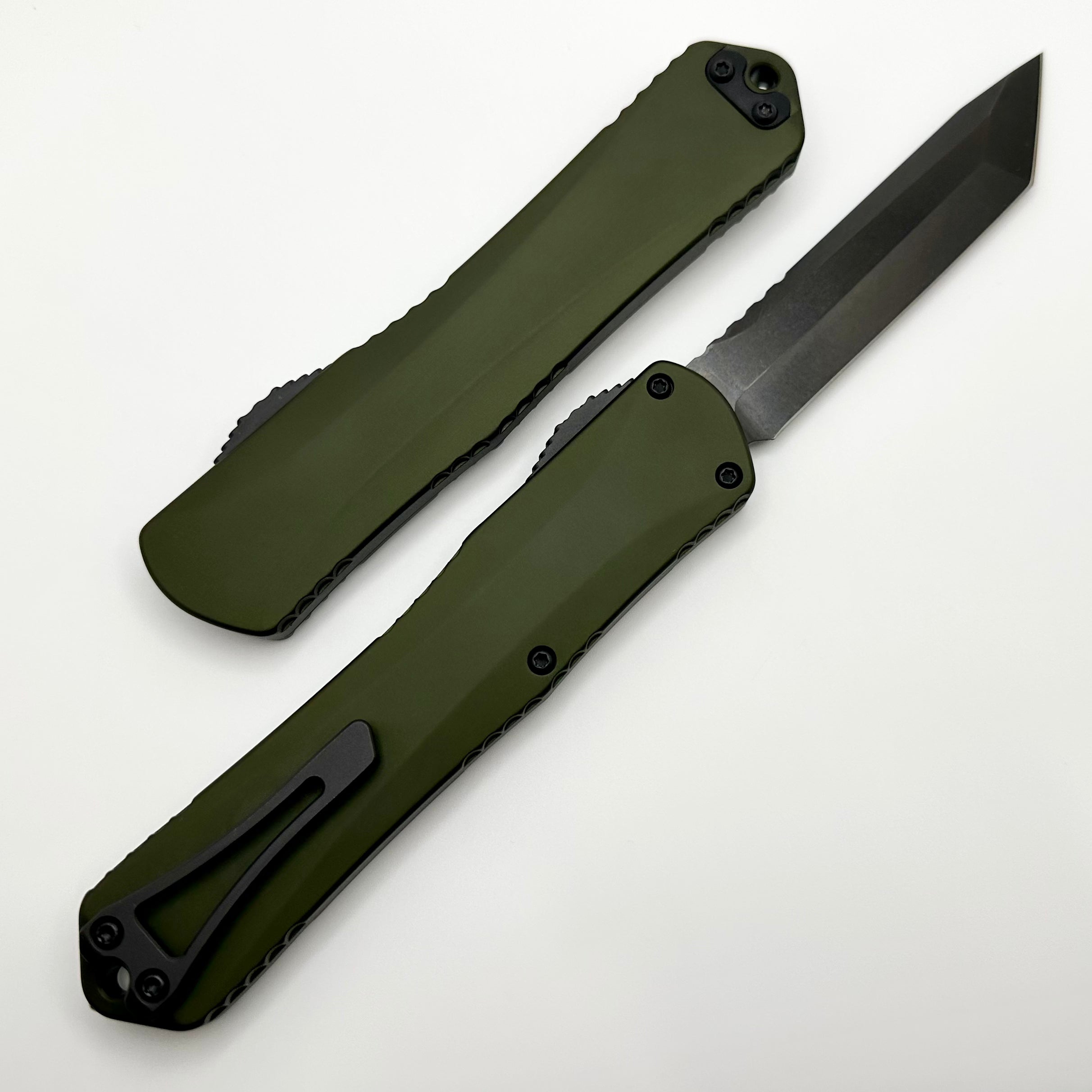 Heretic Knives Manticore X Premium OTF Knife - OD Green Handle & DLC Tanto MagnaCut