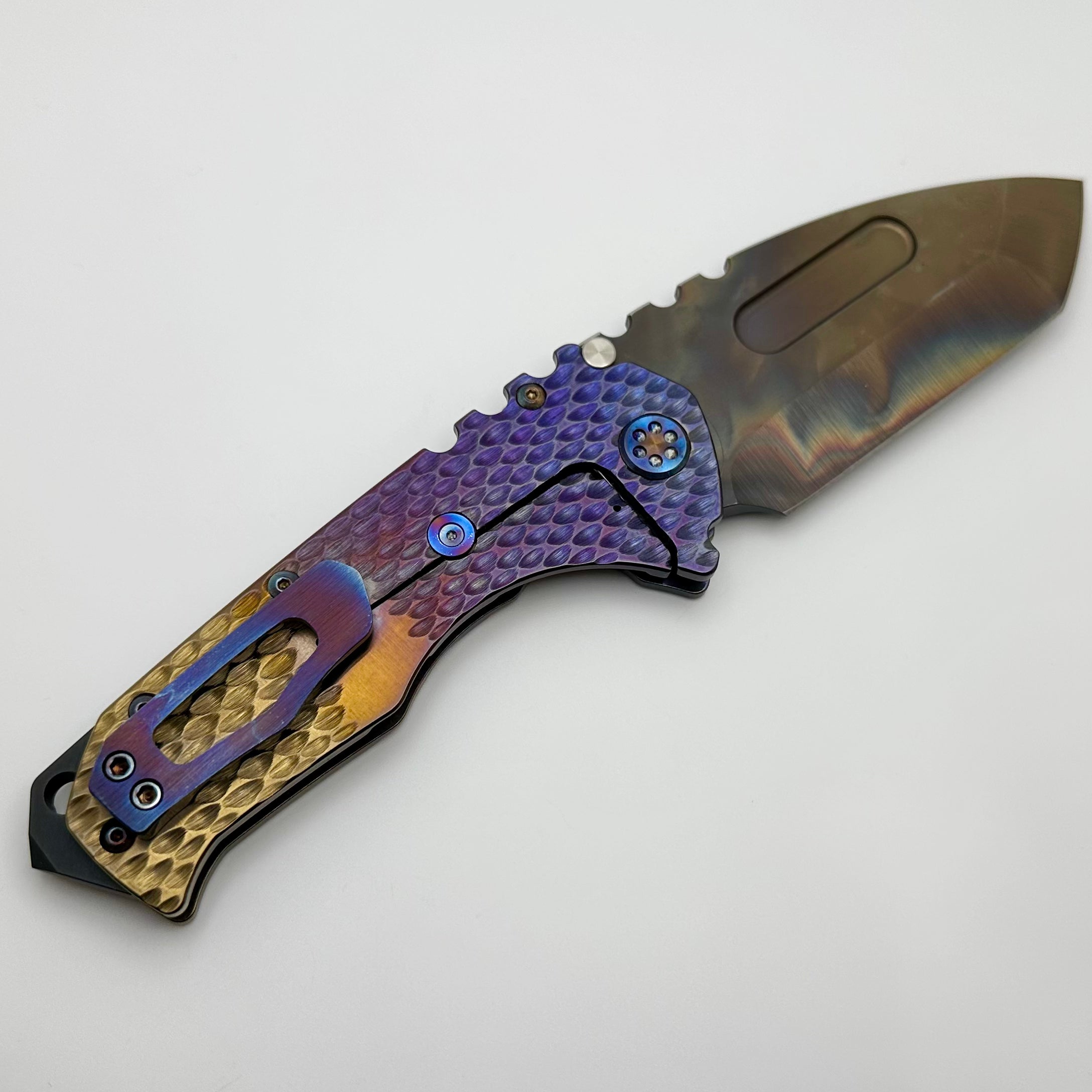 Medford Knife Praetorian T Vulcan S45 Tanto | Premium Bronze-Violet DragonSkin Handles with Flamed Hardware