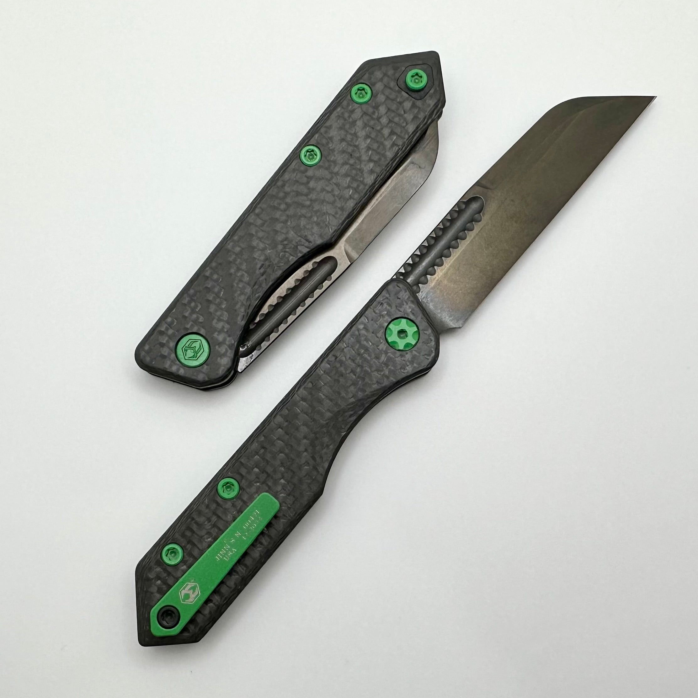 Premium Heretic Knives Jinn Carbon Fiber Slip Joint with Toxic Green Hardware & DLC Coating