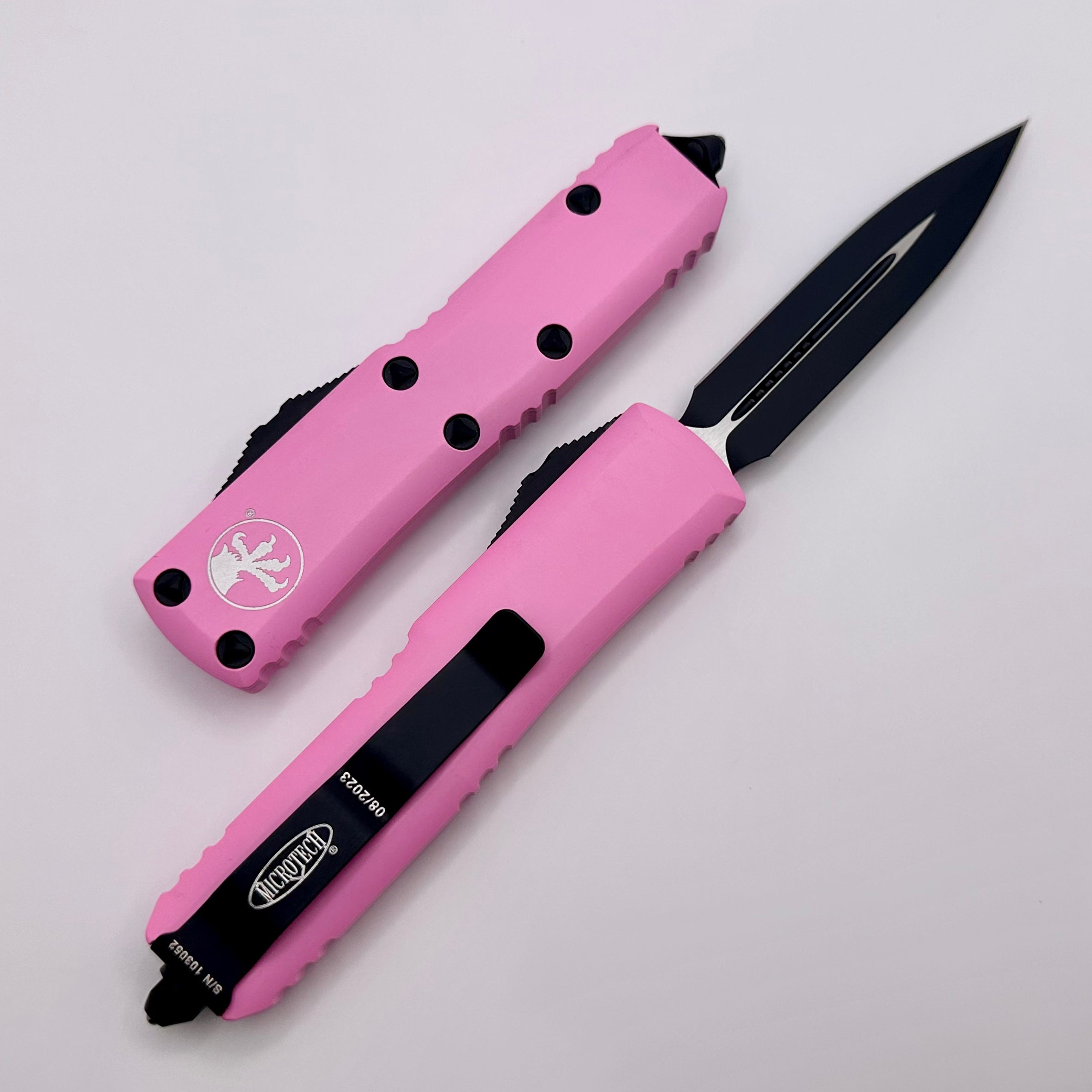 Microtech UTX-85 Double Edge Tactical Knife - Black & Blasted Pink