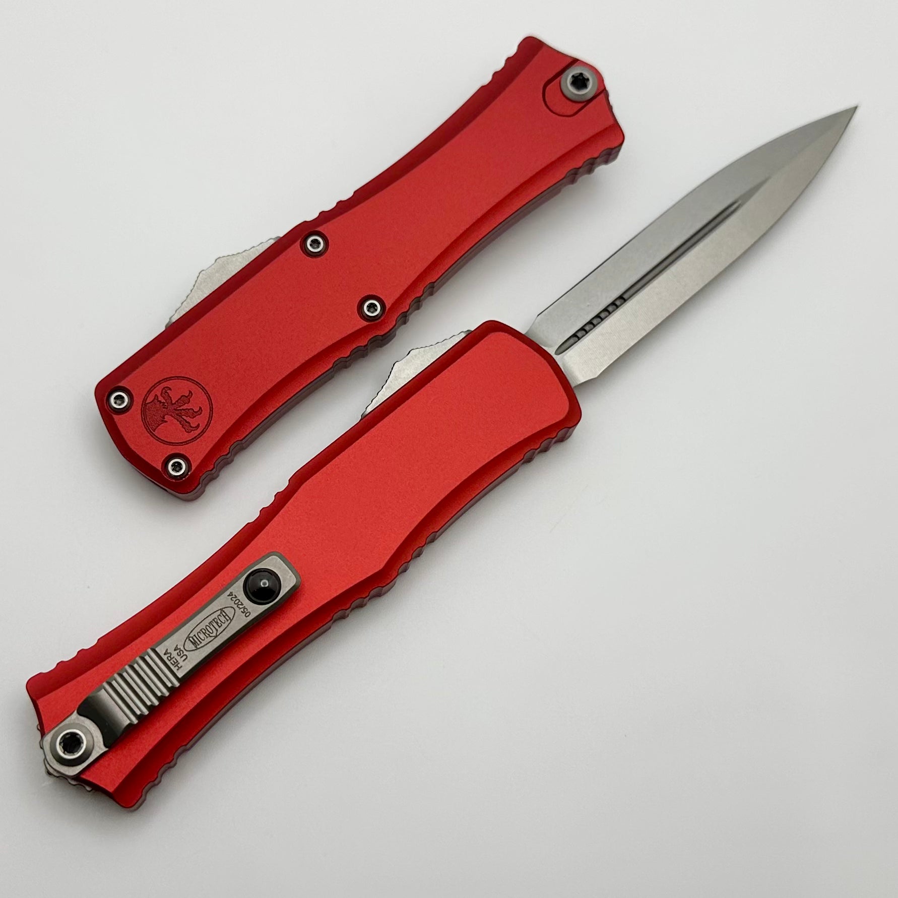 Premium Microtech Mini Hera OTF Knife - Red Aluminum Handle, Stonewash M390MK Blade