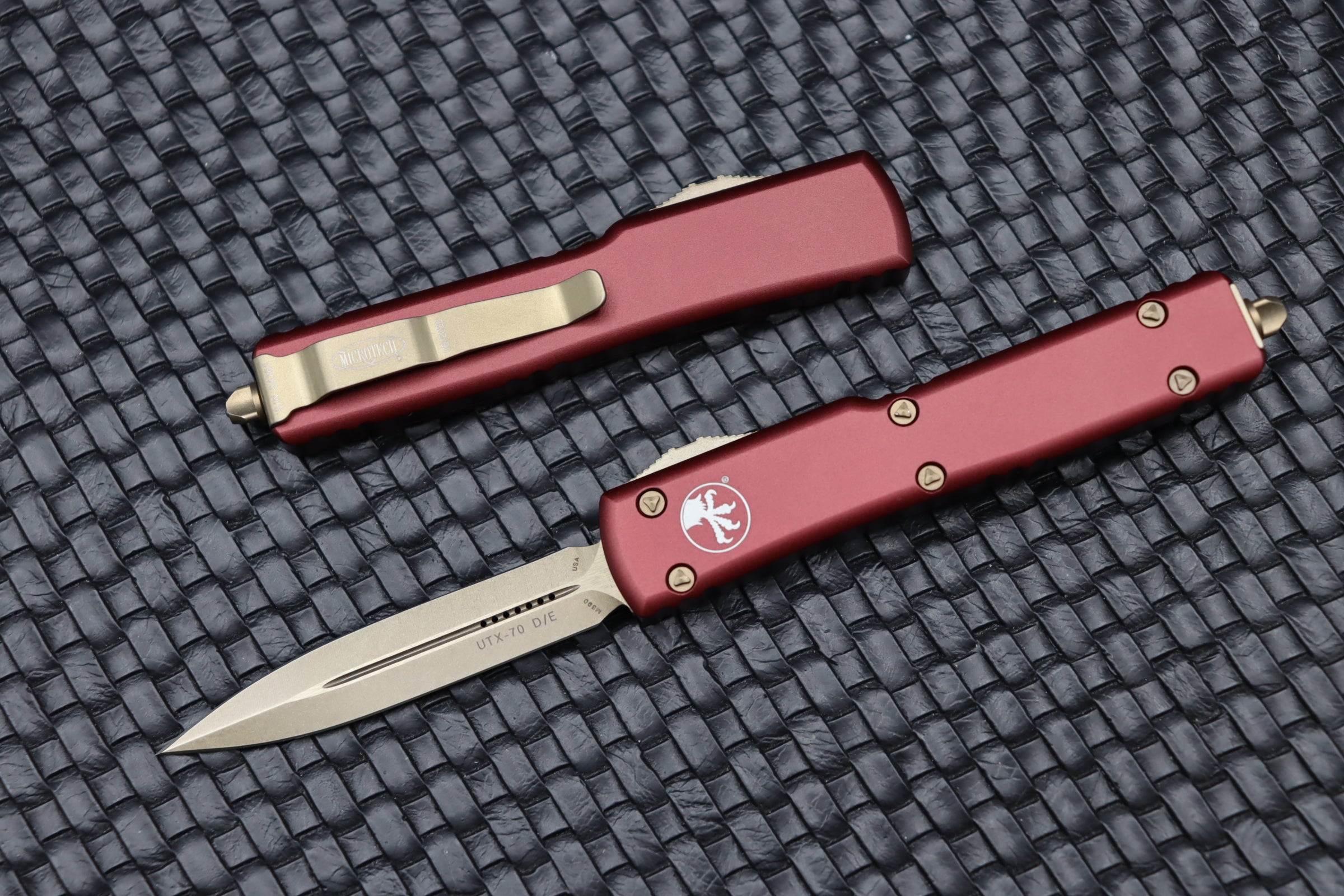 Microtech UTX-70 D/E Double Edge Bronze & Merlot - Compact Tactical Knife