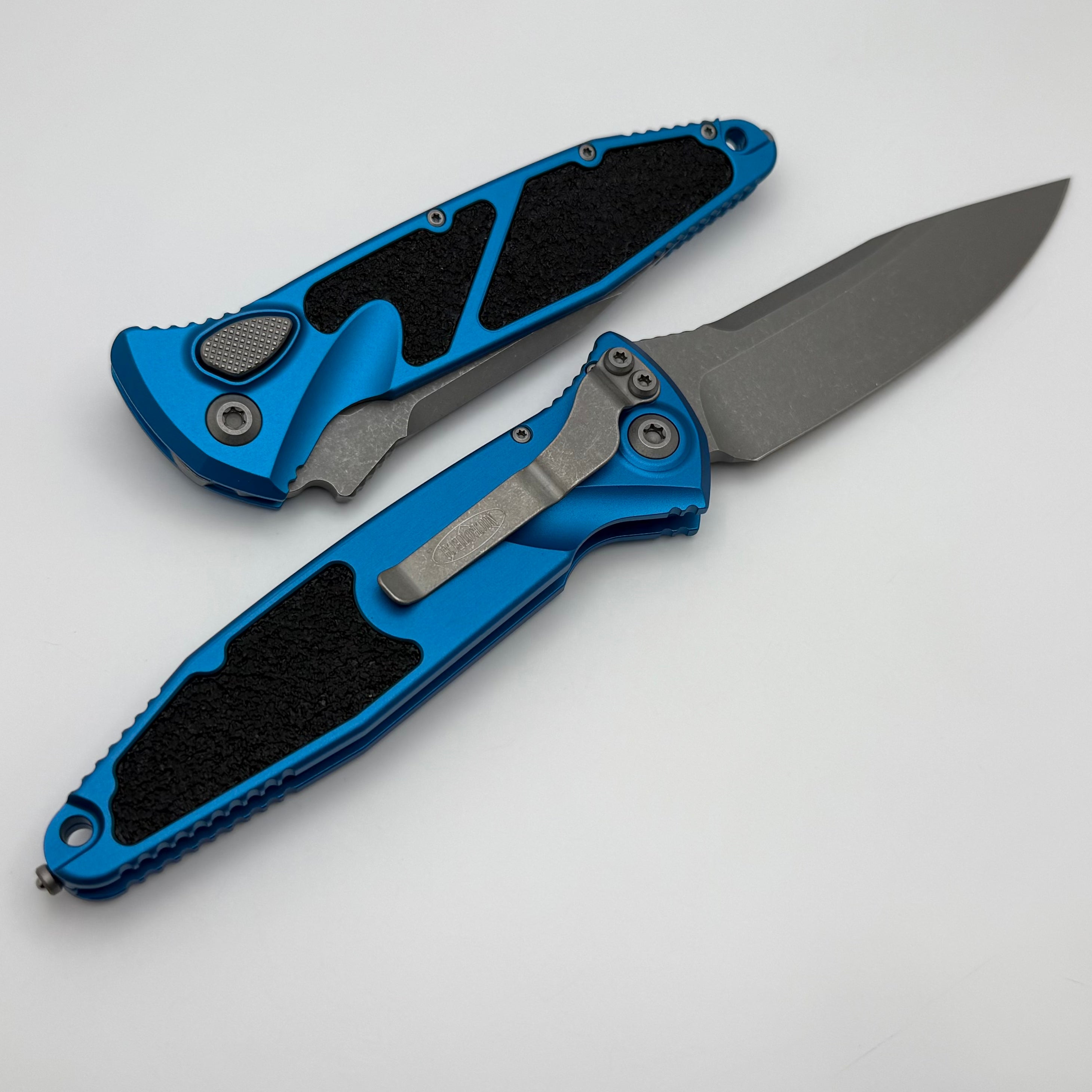 Microtech Socom Elite Auto Blue Tactical Knife with Apocalyptic Finish