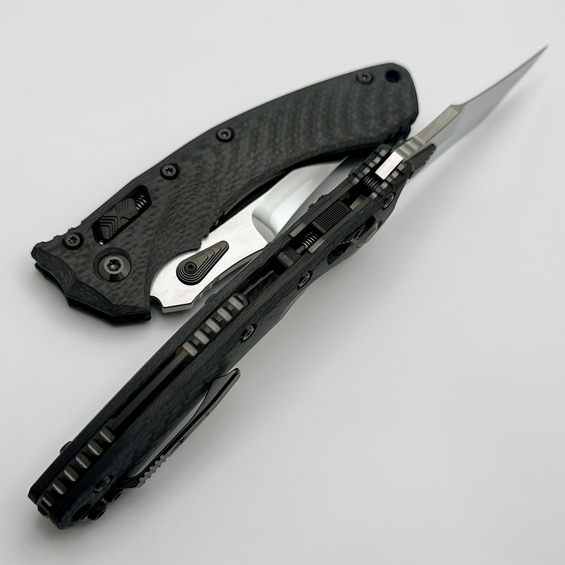 Marfione Custom Amphibian Persian RAM-LOK Knife - Premium M390 Mirror Polish Blade & Carbon Fiber Handles