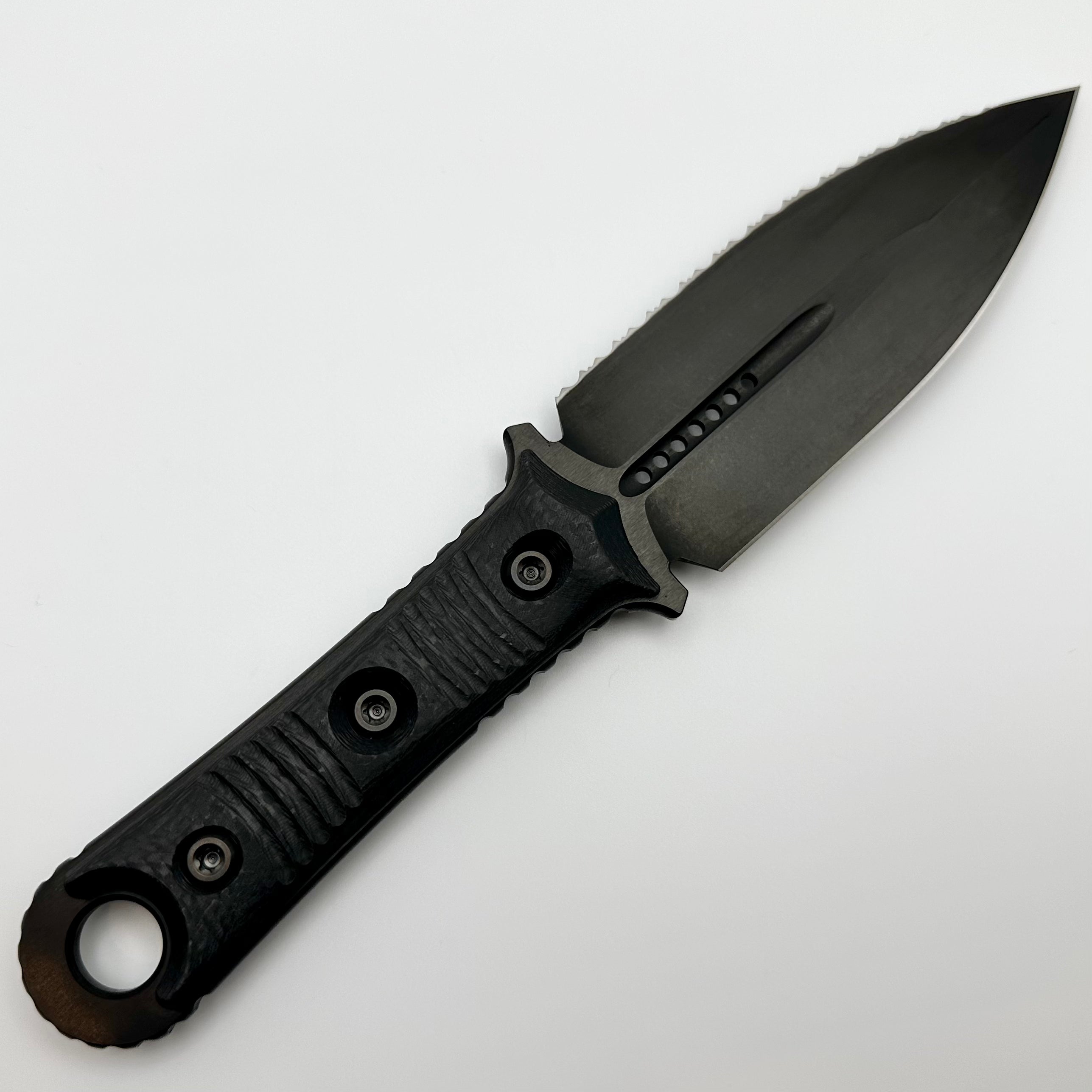 Premium Pre-Owned Microtech SBD DLC Serrated Blade with Carbon Fiber Handle