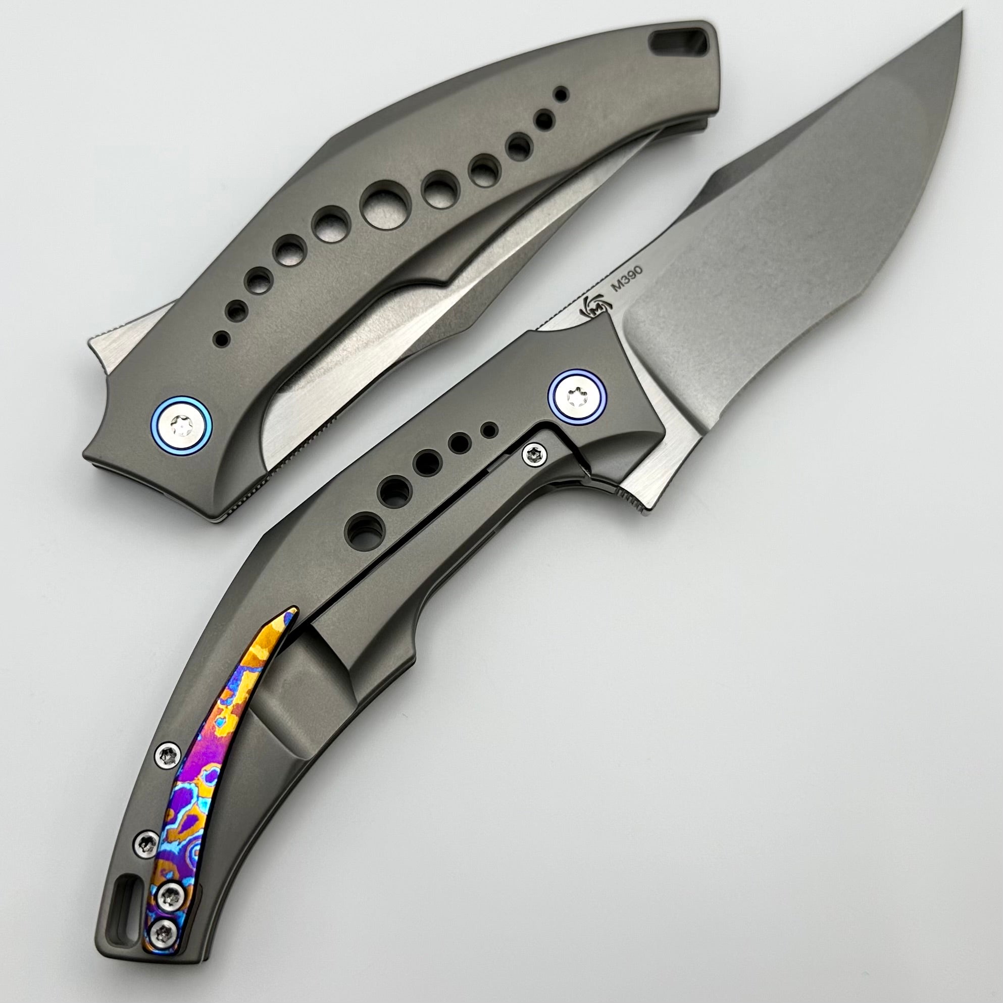 Mechforce Tashi SOS Premium EDC Folder - M390 Steel & Titanium Handles with Blue Accents