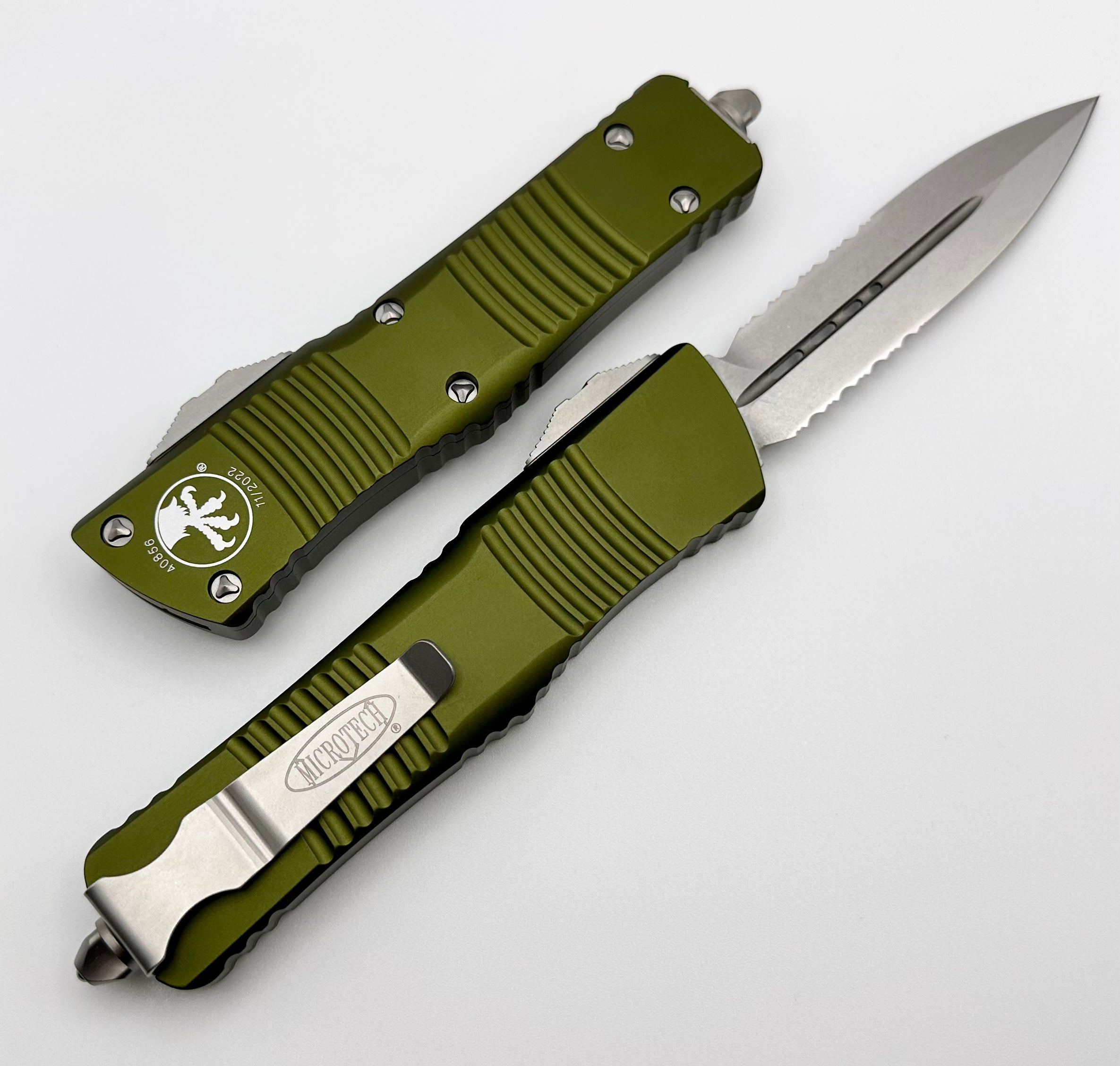 Premium Microtech Combat Troodon OD Green Tactical Knife - Double Edge Stonewash