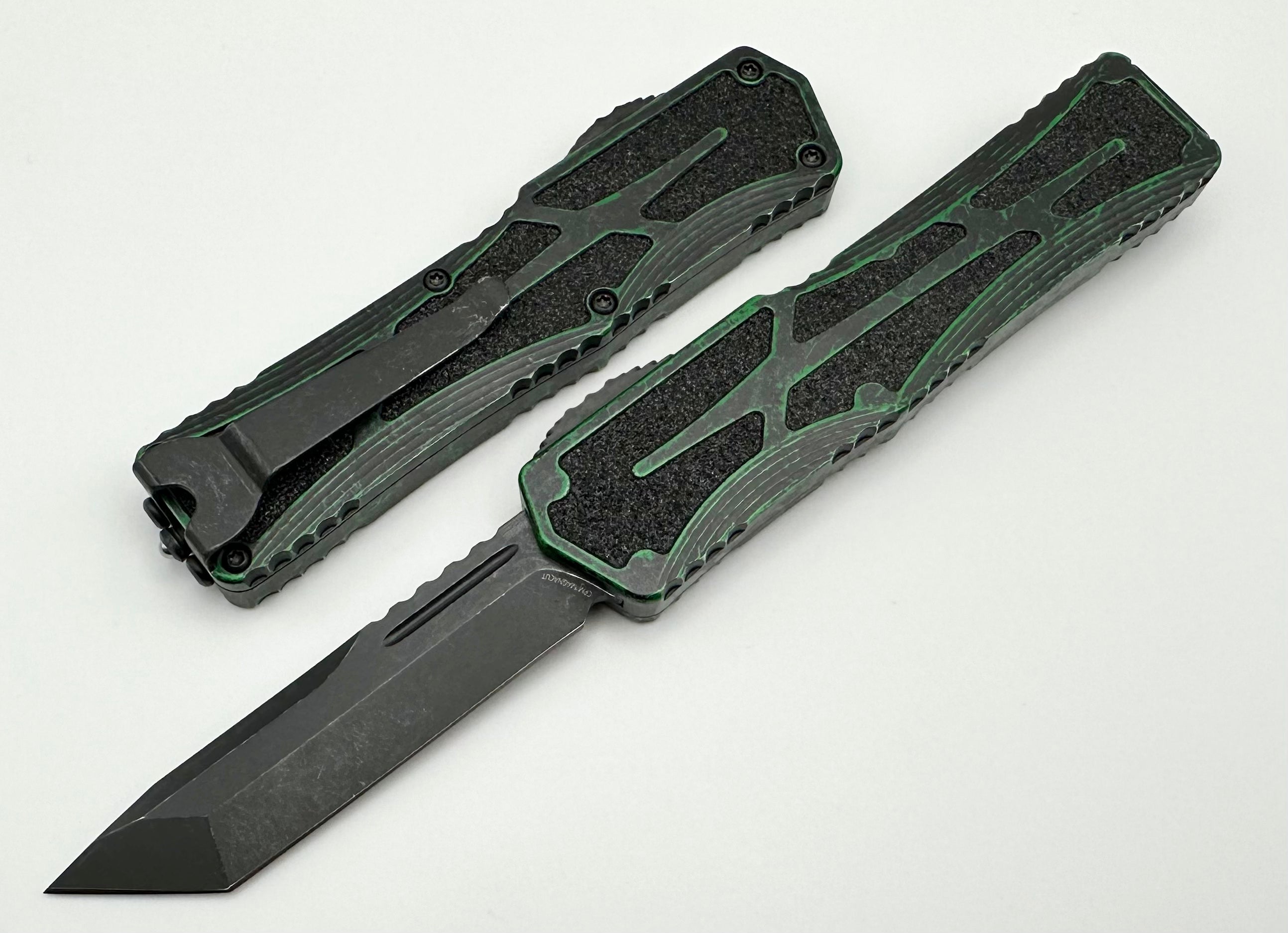 Heretic Knives Colossus Tanto: Premium Battle Black Magnacut Blade with Breakthrough Green Handle