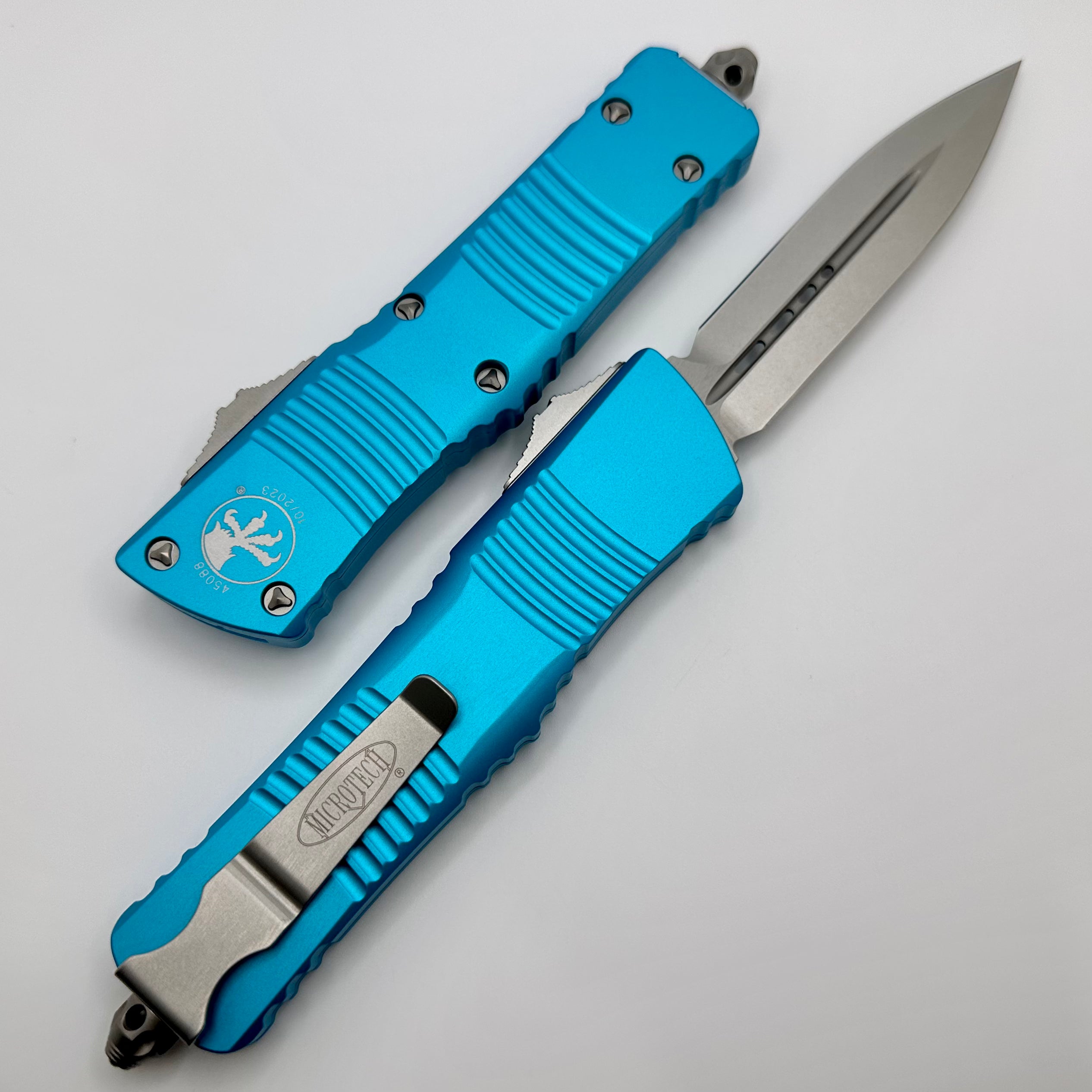 Microtech Combat Troodon Premium Double Edge Knife - Stonewash & Turquoise Edition