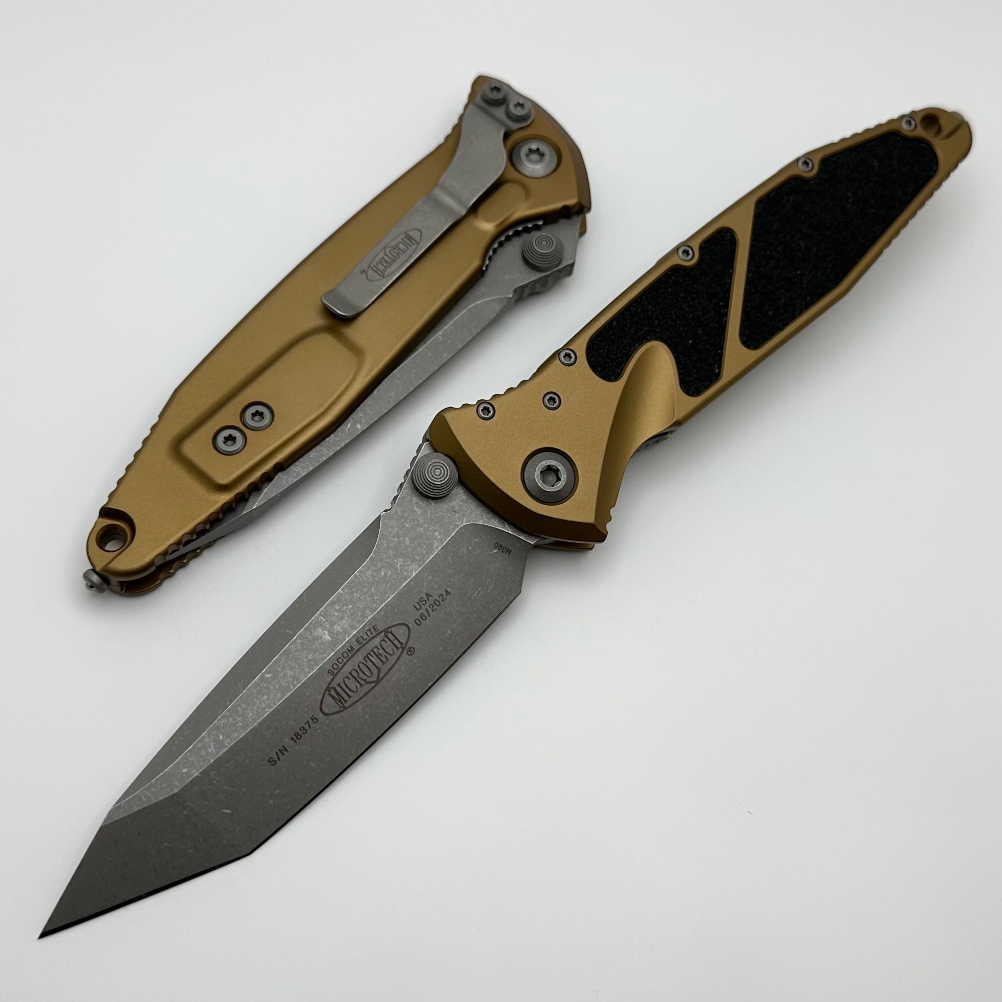 Premium Microtech Socom Elite Tactical Folding Knife - Tan Apocalyptic Finish