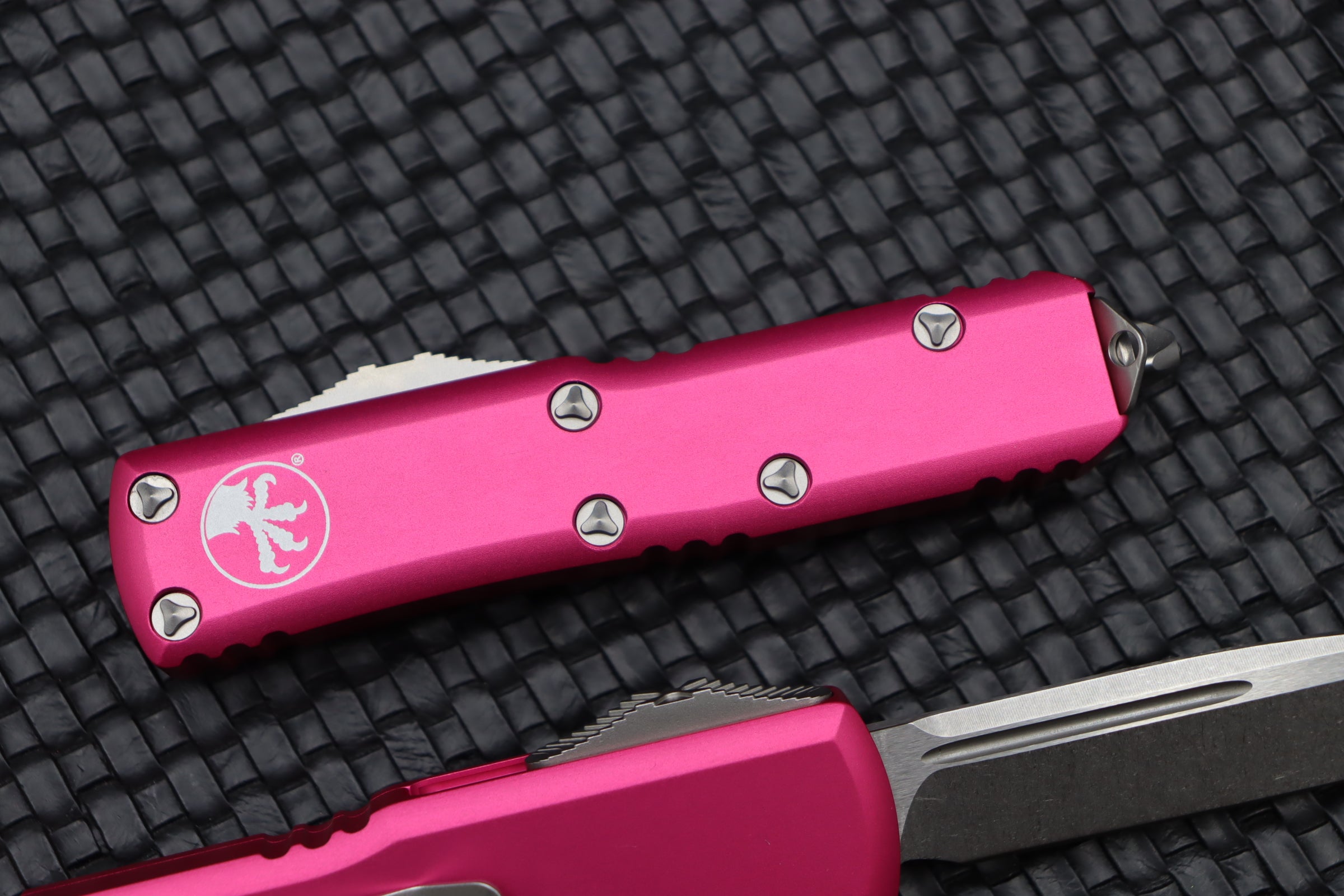 Premium Microtech UTX-85 Tactical Knife - Stonewash & Pink Finish