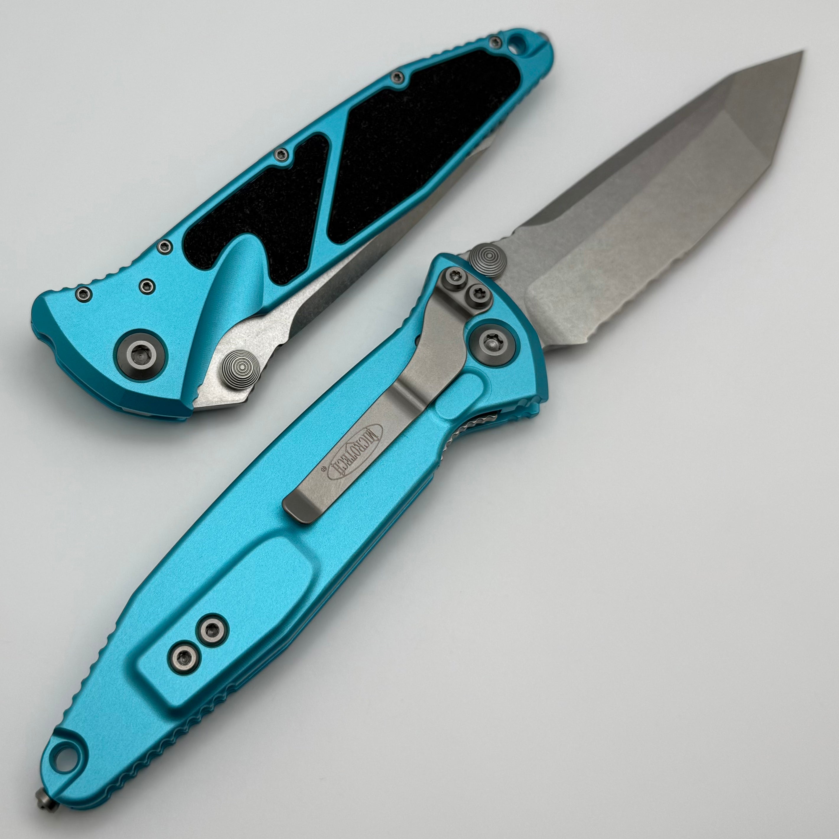 Microtech Socom Elite Tanto Part Serrated Manual Turquoise Stonewash Tactical Knife