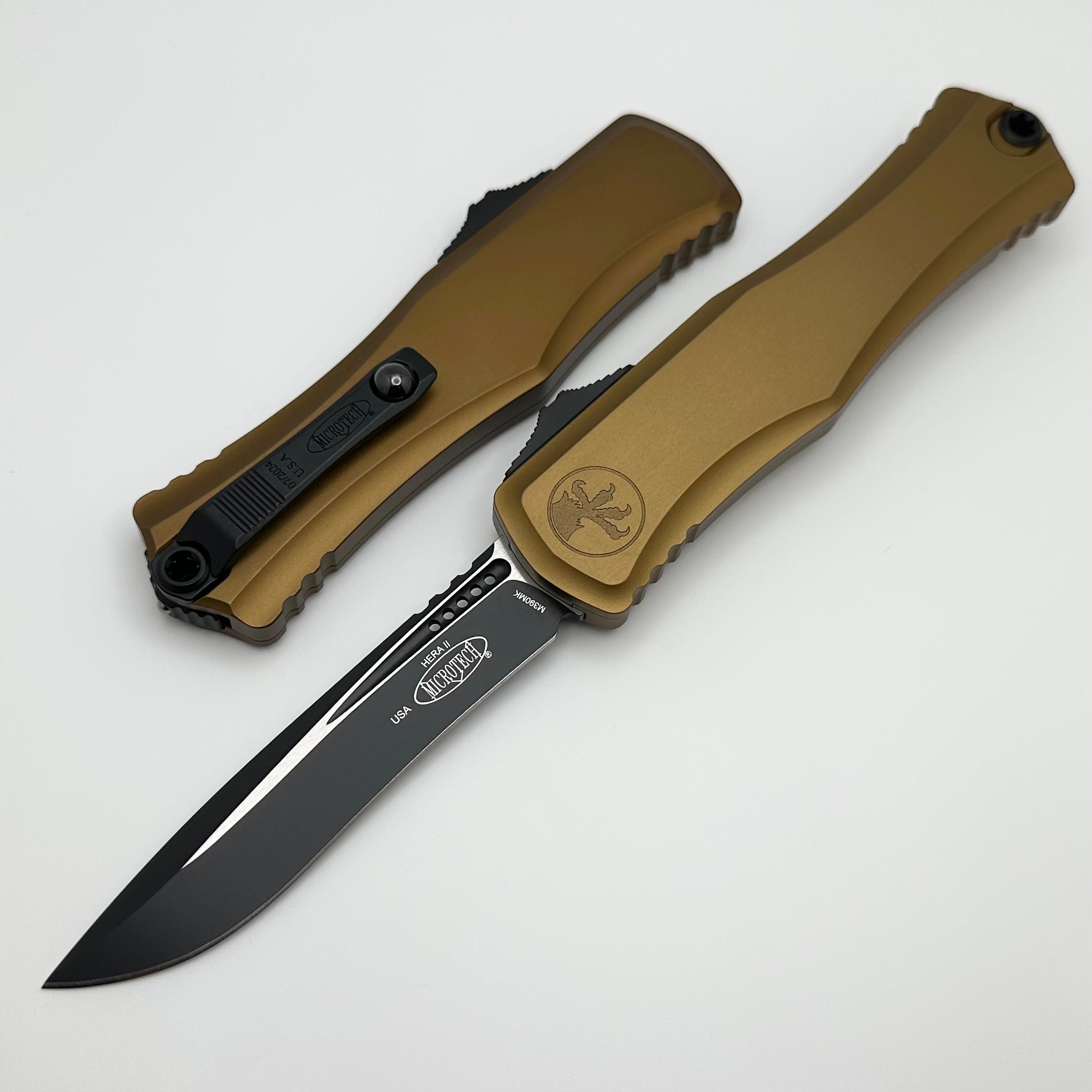 Microtech Hera II Premium Tactical Knife - Black Recurve with Tan Handle