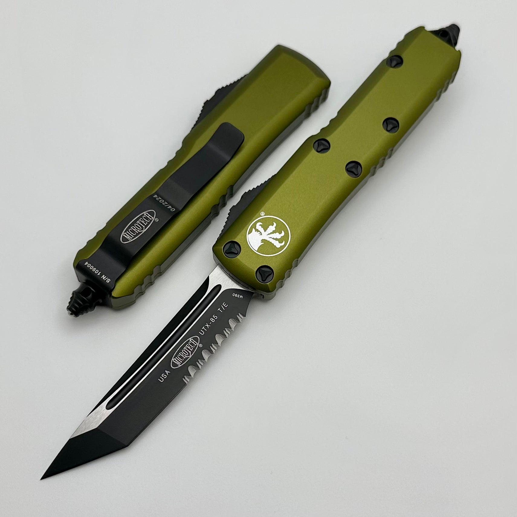 Microtech UTX-85 T/E Tanto EDC Knife - Black Partial Serrated & OD Green