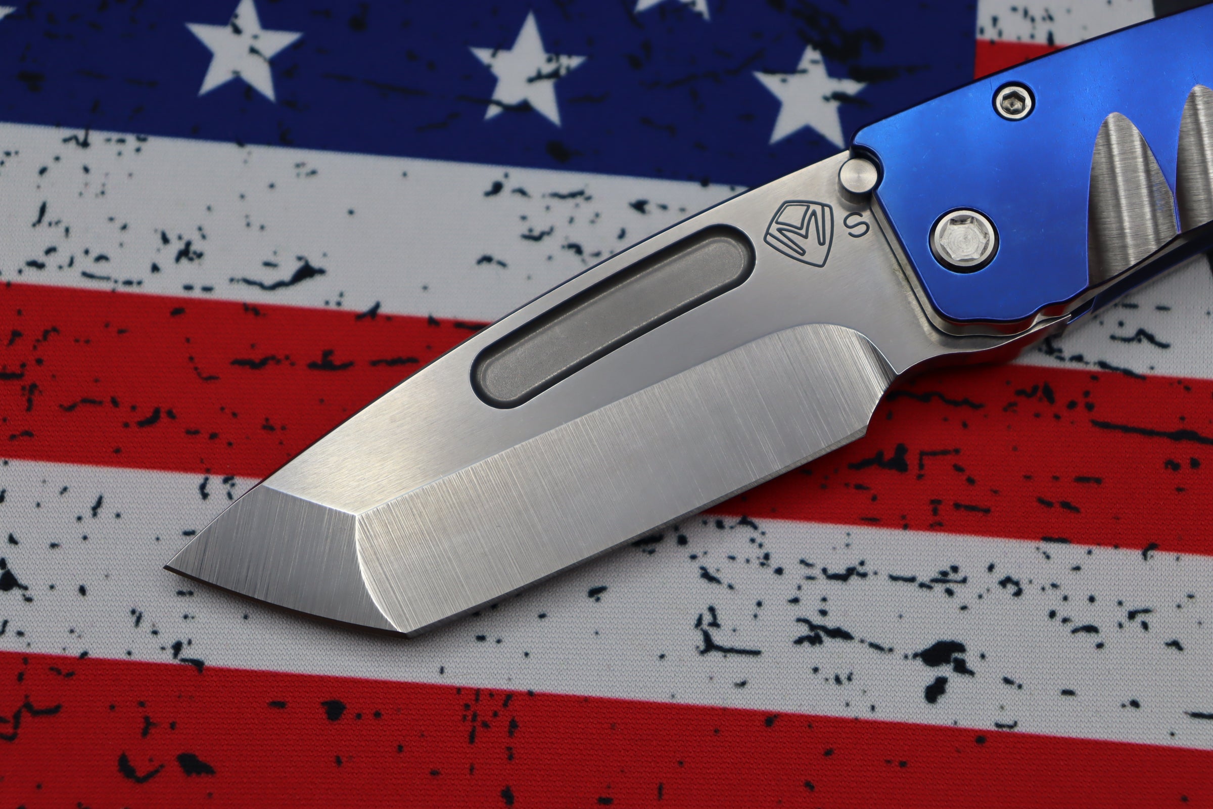 Premium Medford Midi Marauder: S35VN Tanto Blade with Blue Titanium Handles & Brushed Silver Accents