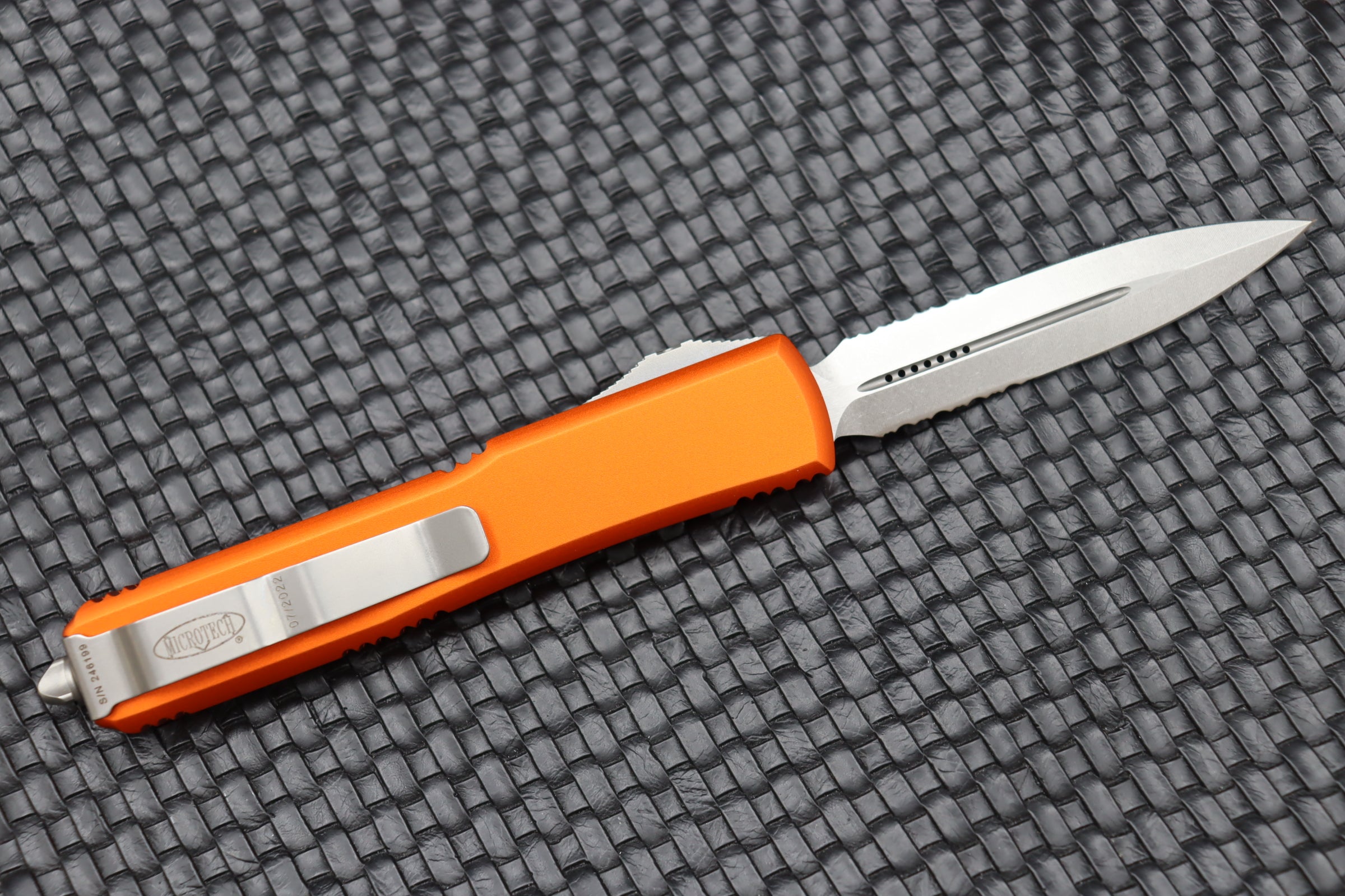 Premium Microtech Ultratech OTF Knife - Orange Handle & Double Edge Stonewash Blade