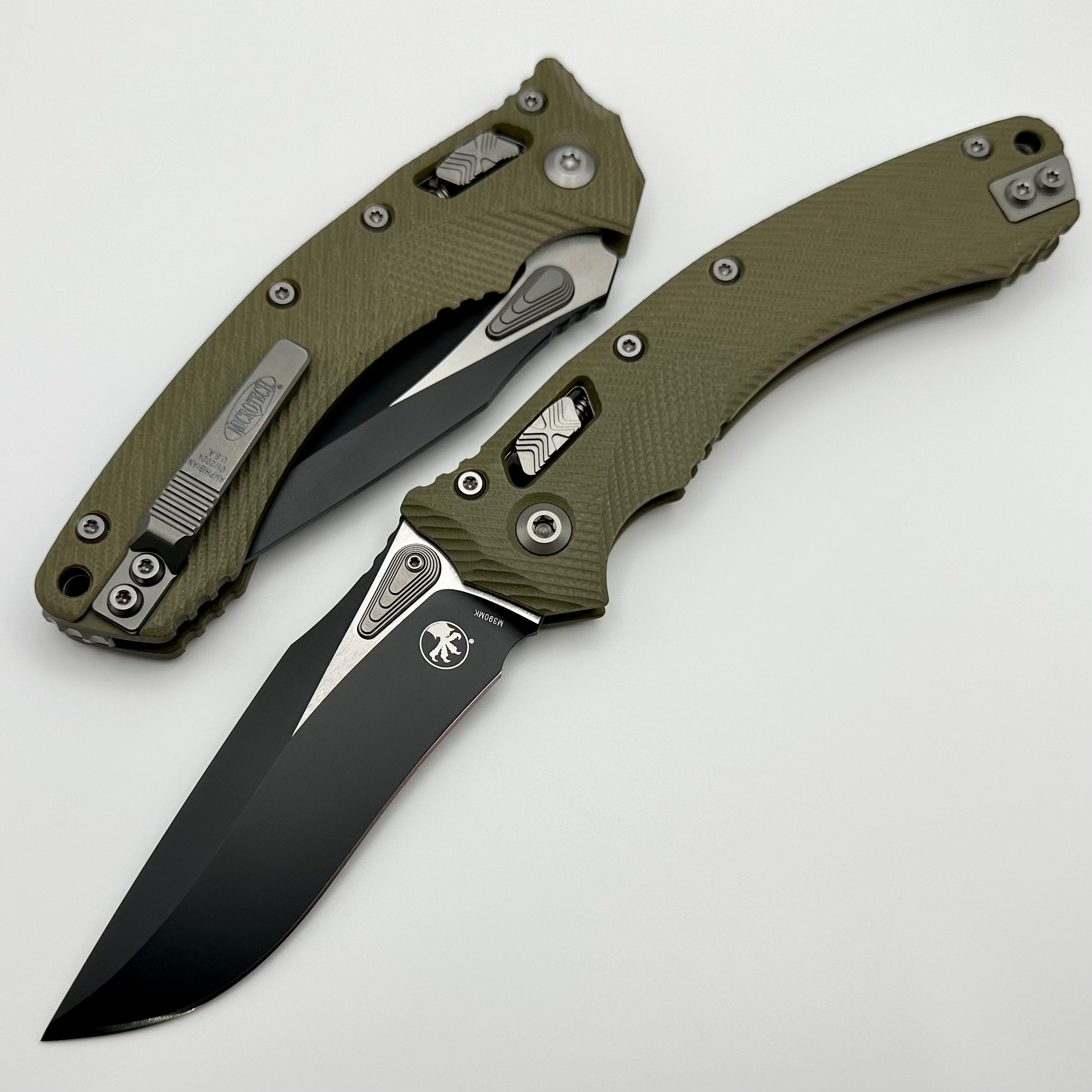 Microtech Amphibian RAM LOK Premium Tactical Knife - OD Green Fluted G-10 & Black M390MK