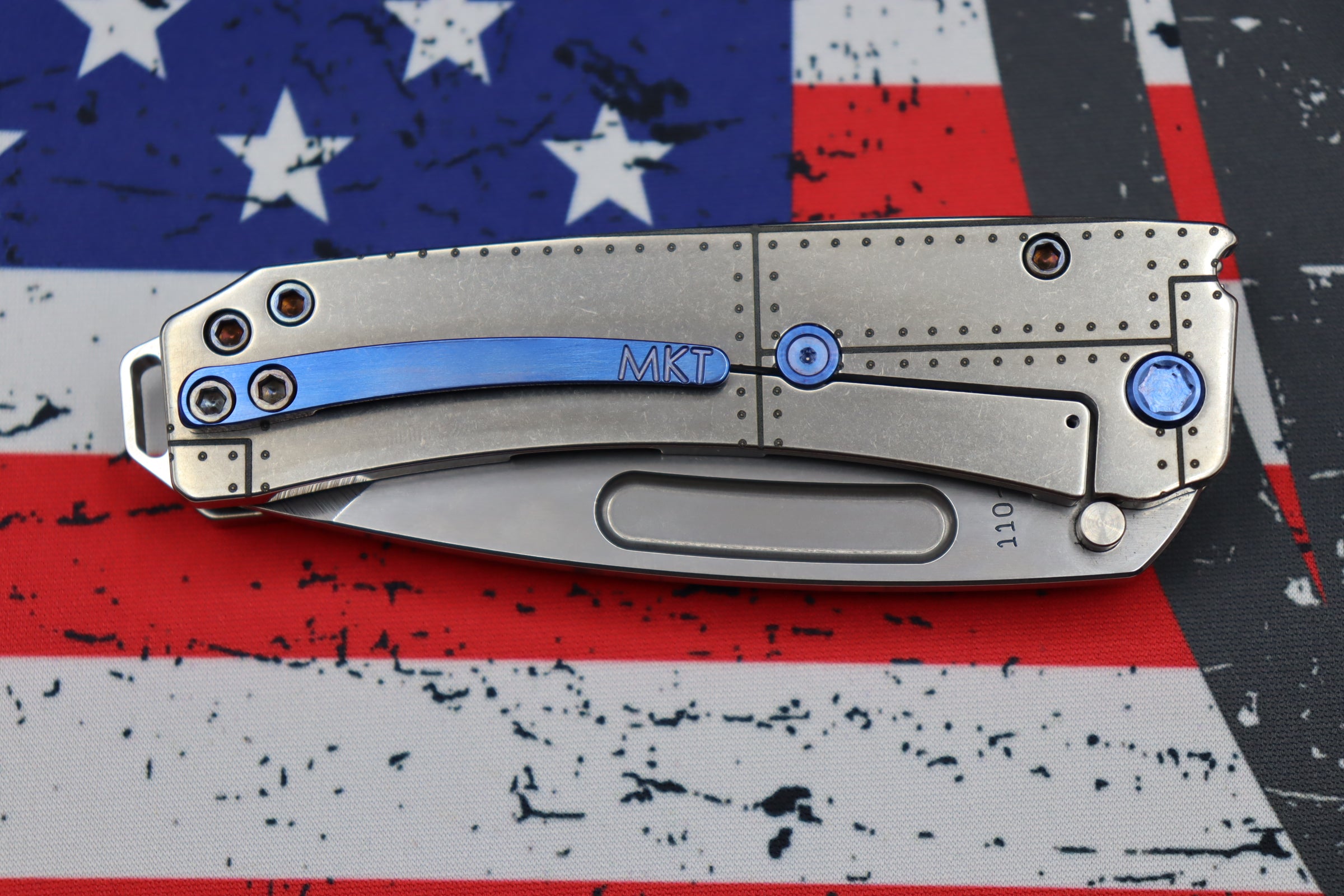 Medford Midi Marauder S35 Tanto Folding Knife with Tumbled Stars & Bars Handle and Blue Hardware - Premium EDC Companion