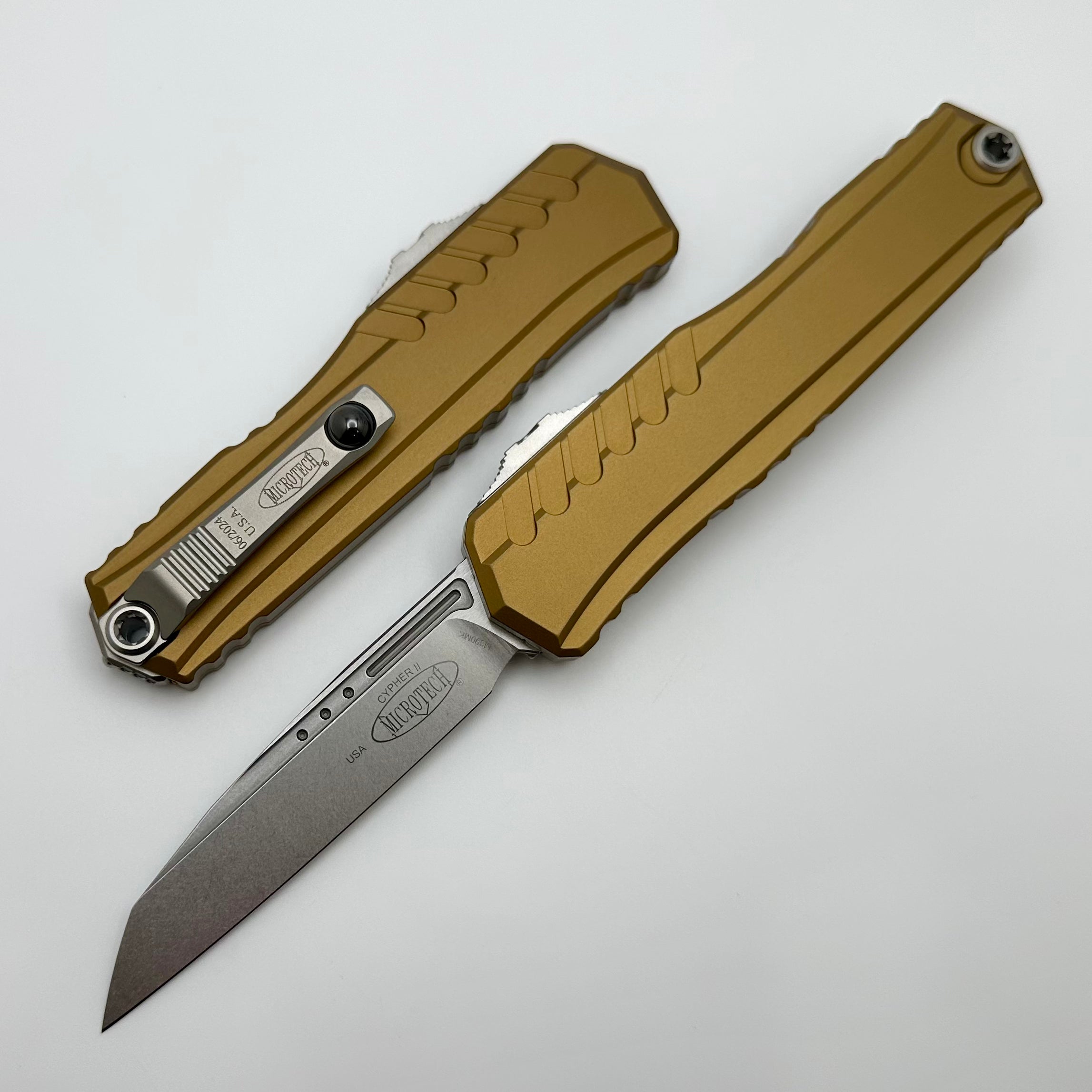 Microtech Cypher II S/E Premium Stonewash Knife with Tan Handle