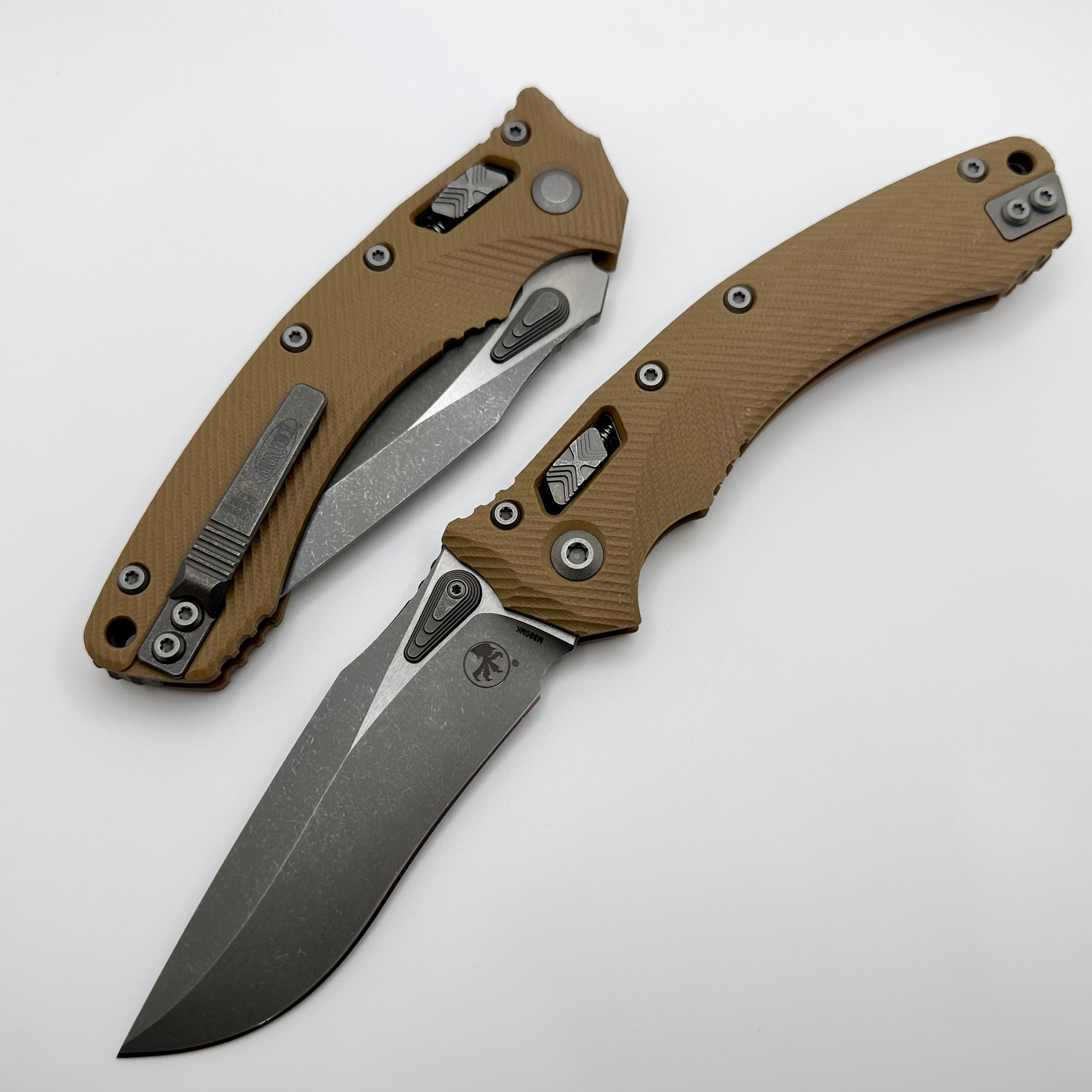 Microtech Amphibian RAM LOK Tactical Knife - Tan Fluted G-10 & Apocalyptic M390MK