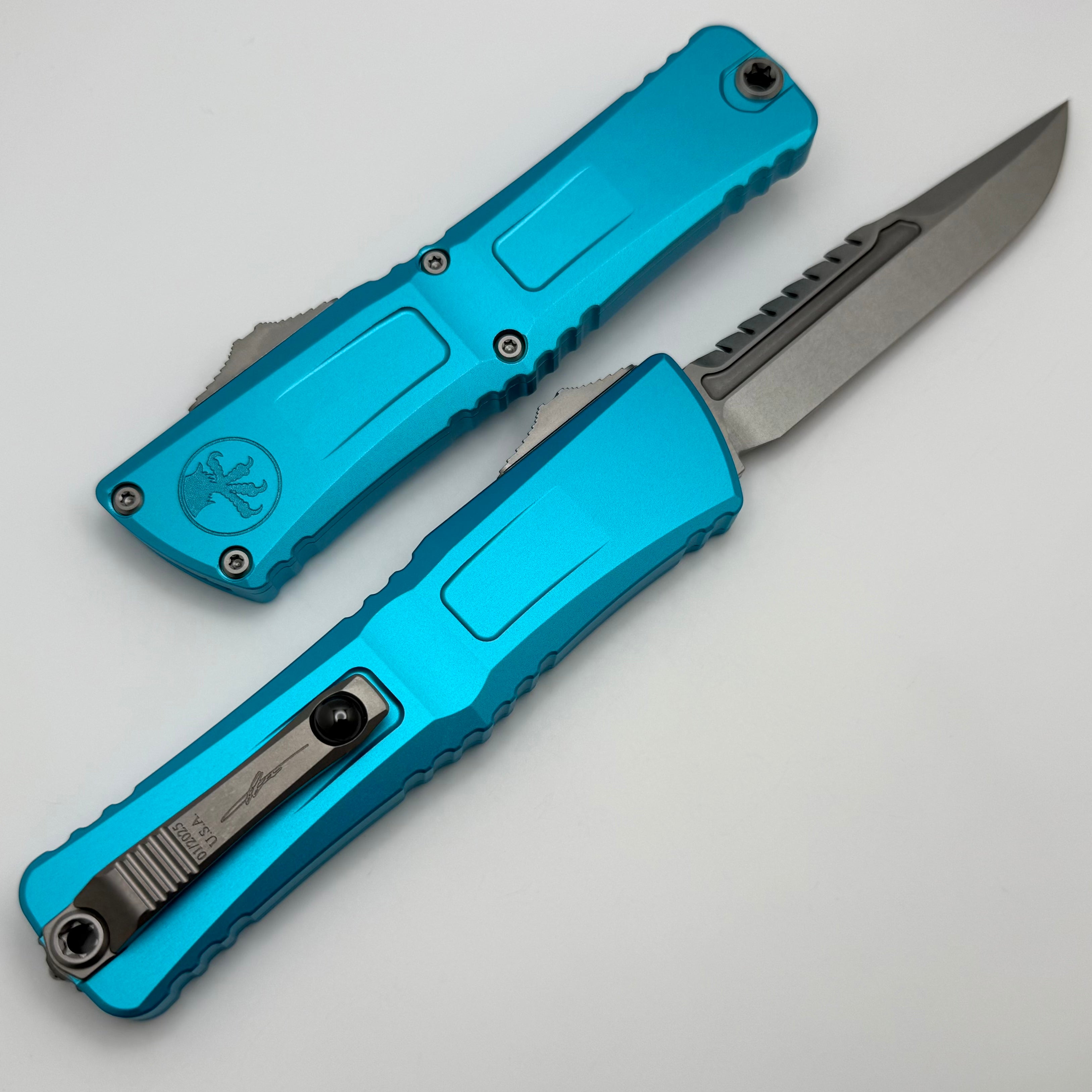 Microtech Premium Combat Troodon Gen III Stonewash Interceptor - Turquoise Handle Signature Series