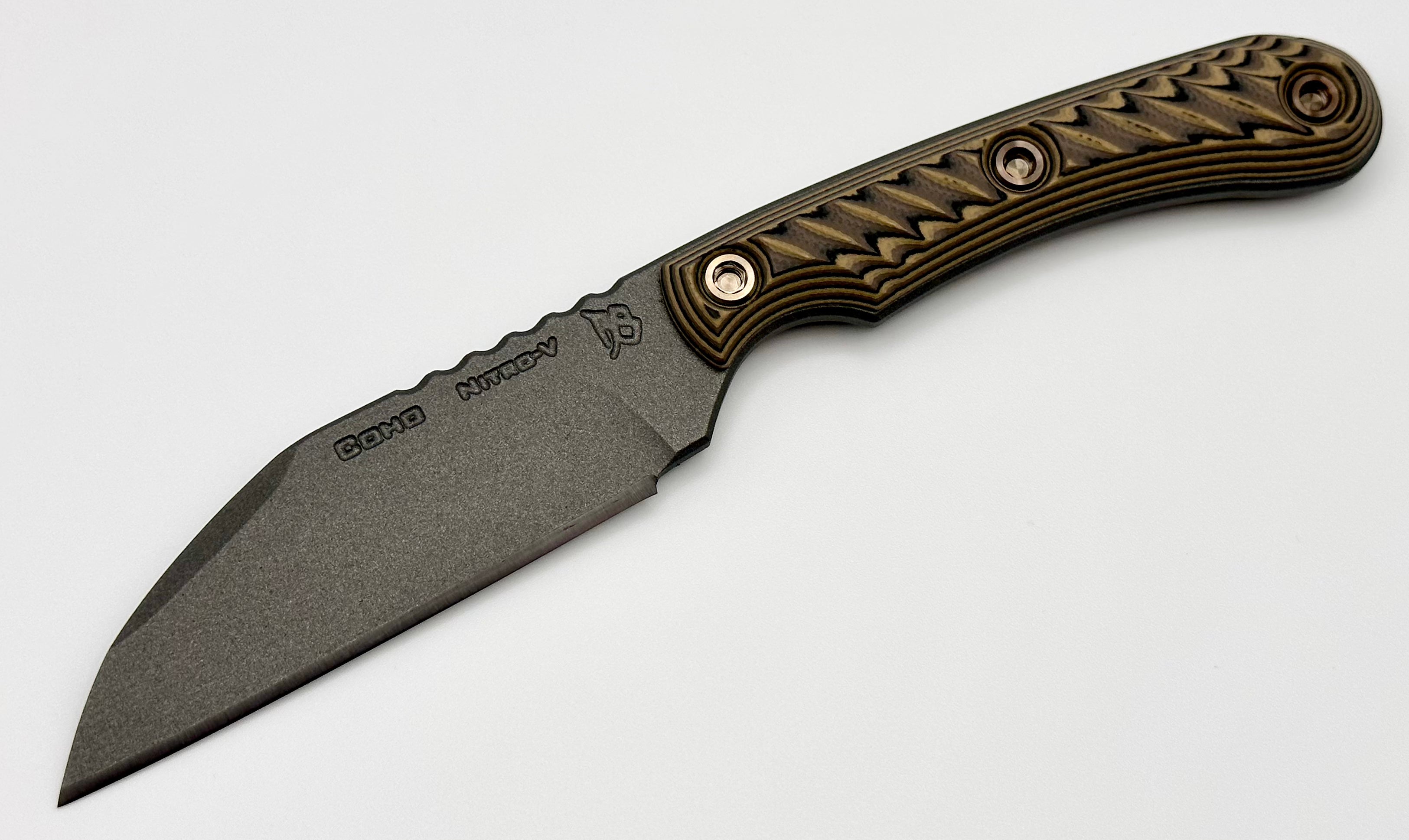 RMJ Tactical Coho Nitro-V Fixed Blade Knife with Hyena Brown G-10 Handle