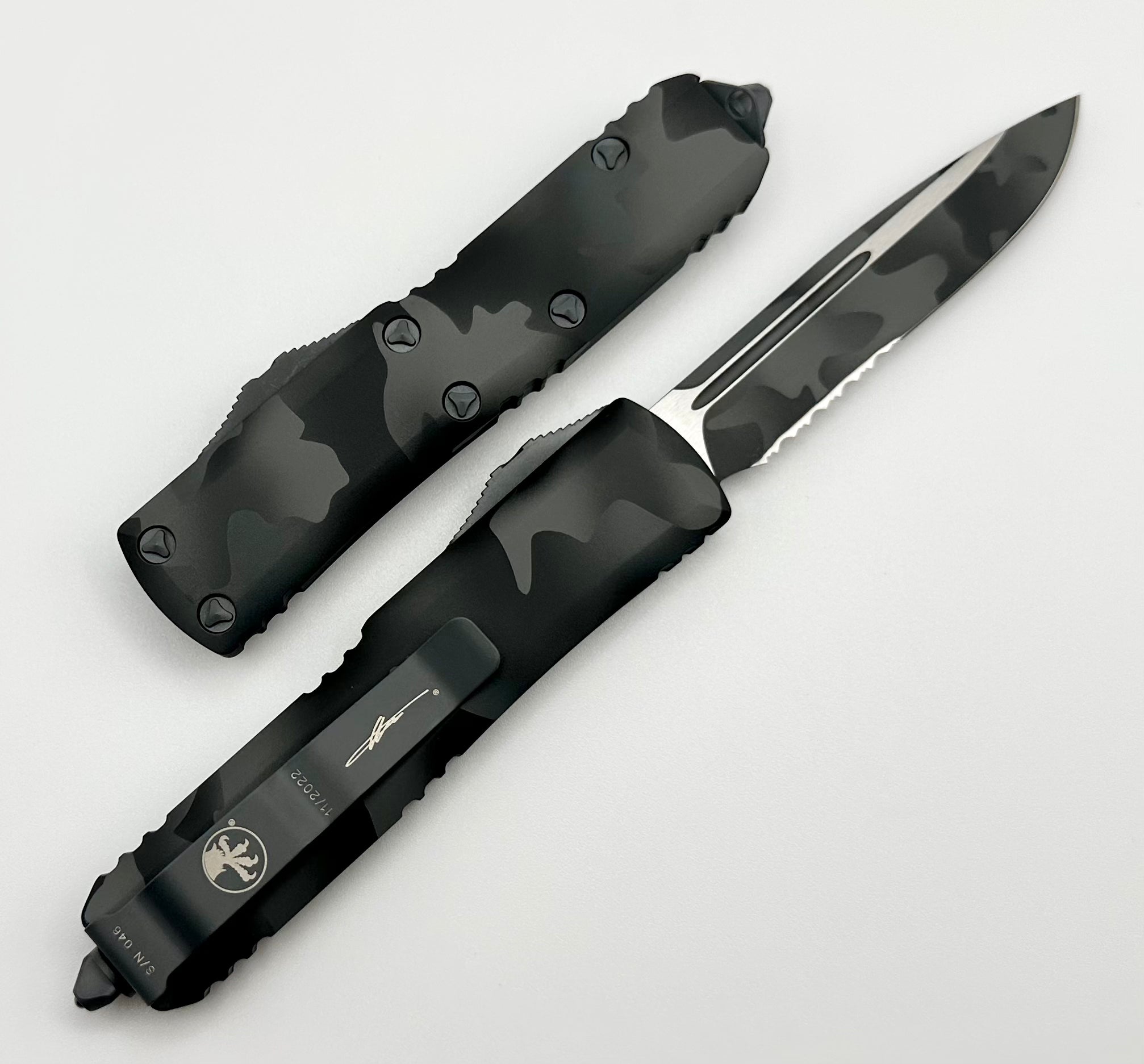 Microtech UTX-85 Urban Camo EDC Knife - Single Edge Partial Serrated