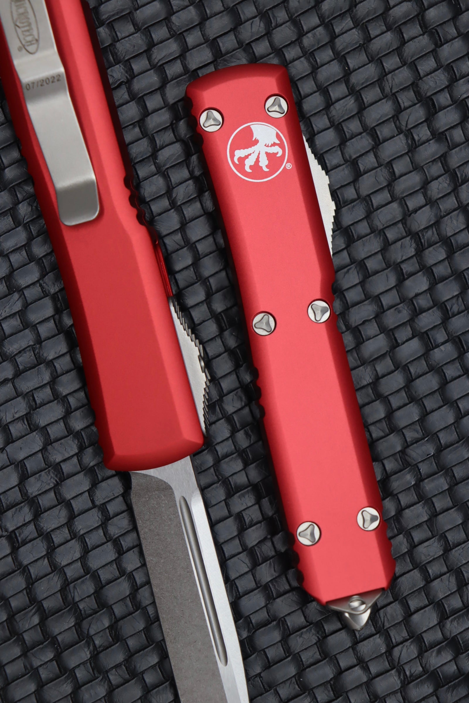 Microtech Ultratech Premium Single Edge Stonewash Knife with Red Handle