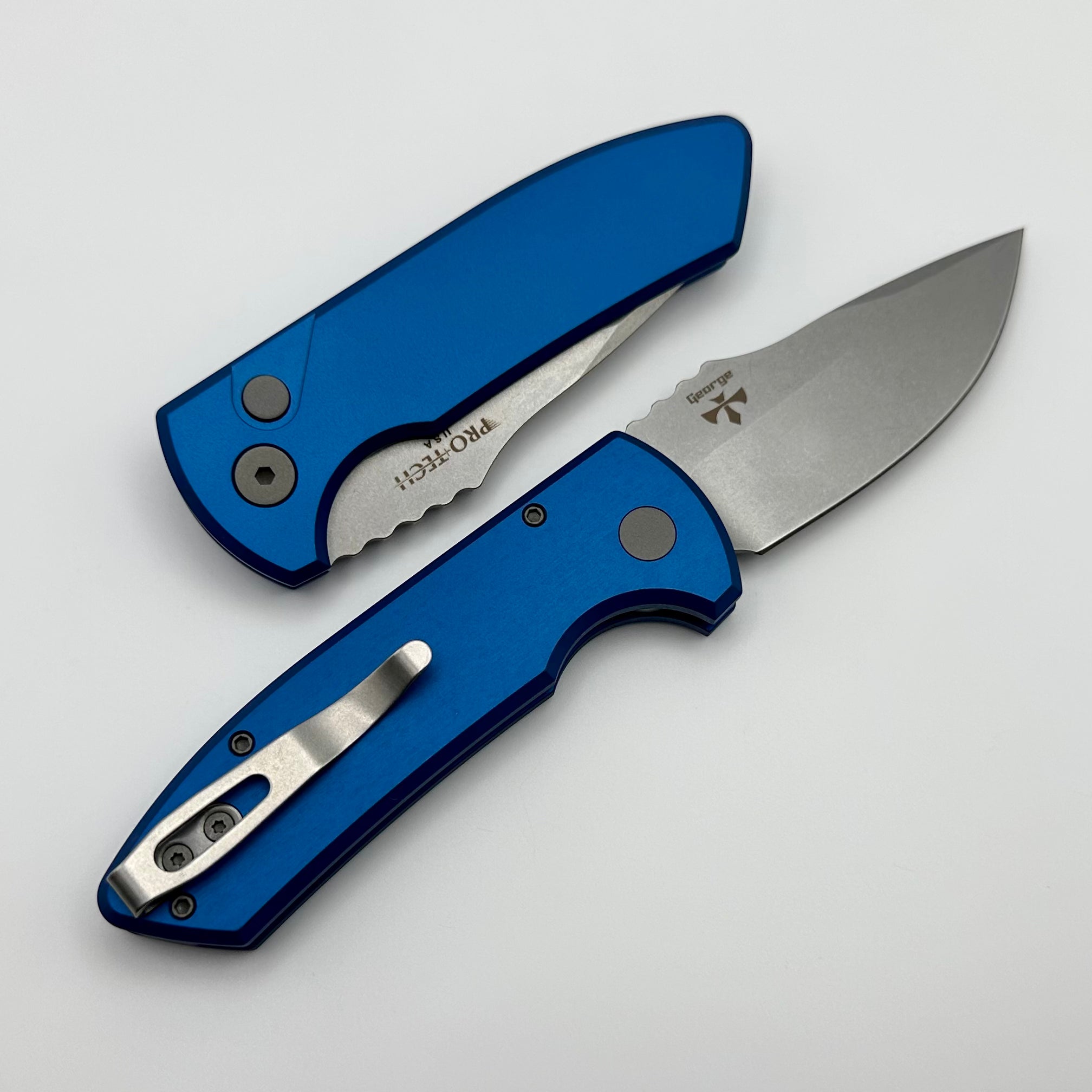 Pro-Tech Ultimate SBR Folding Knife - Stonewash S35VN Blade & Smooth Blue Aluminum Handle