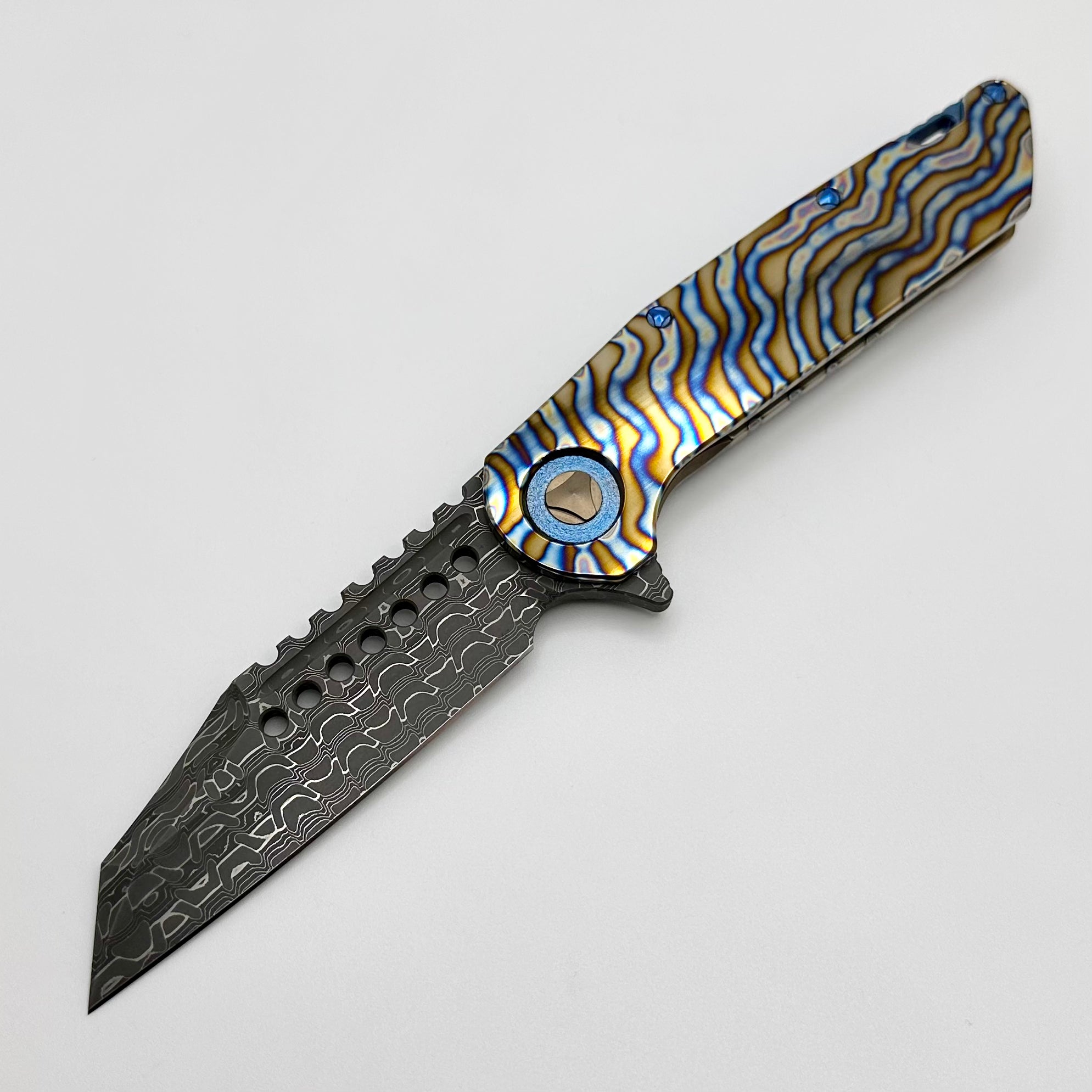 Premium Marfione Warhound Titanium Knife with Vegas Forge Reptilian Damascus Blade