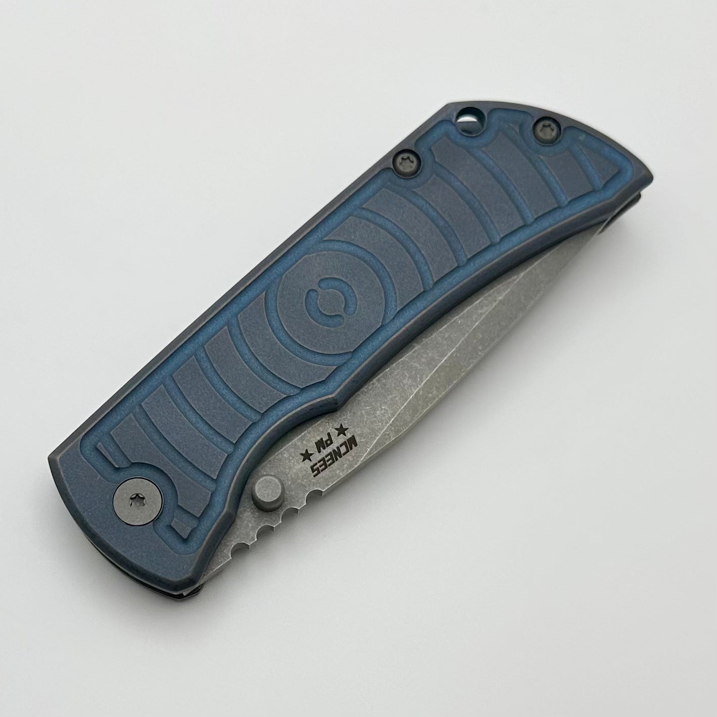 McNees Performance Machined MAC 2 3.5 - Ultimate EDC Knife with Blue/Bronze Shockwave & Atomic MagnaCut Gen 2