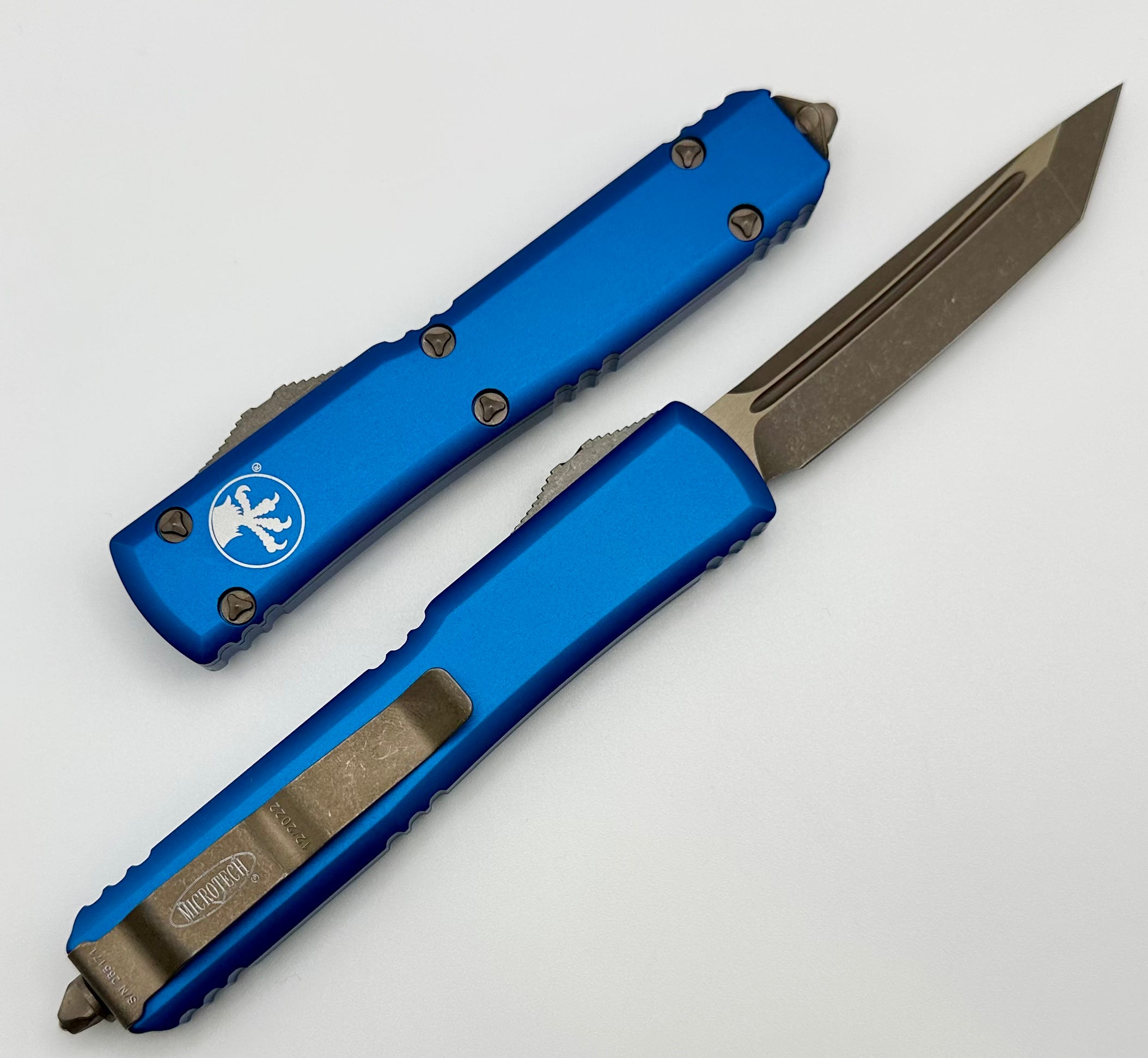 Premium Microtech Ultratech Tanto Bronze Apocalyptic Knife with Blue Accents