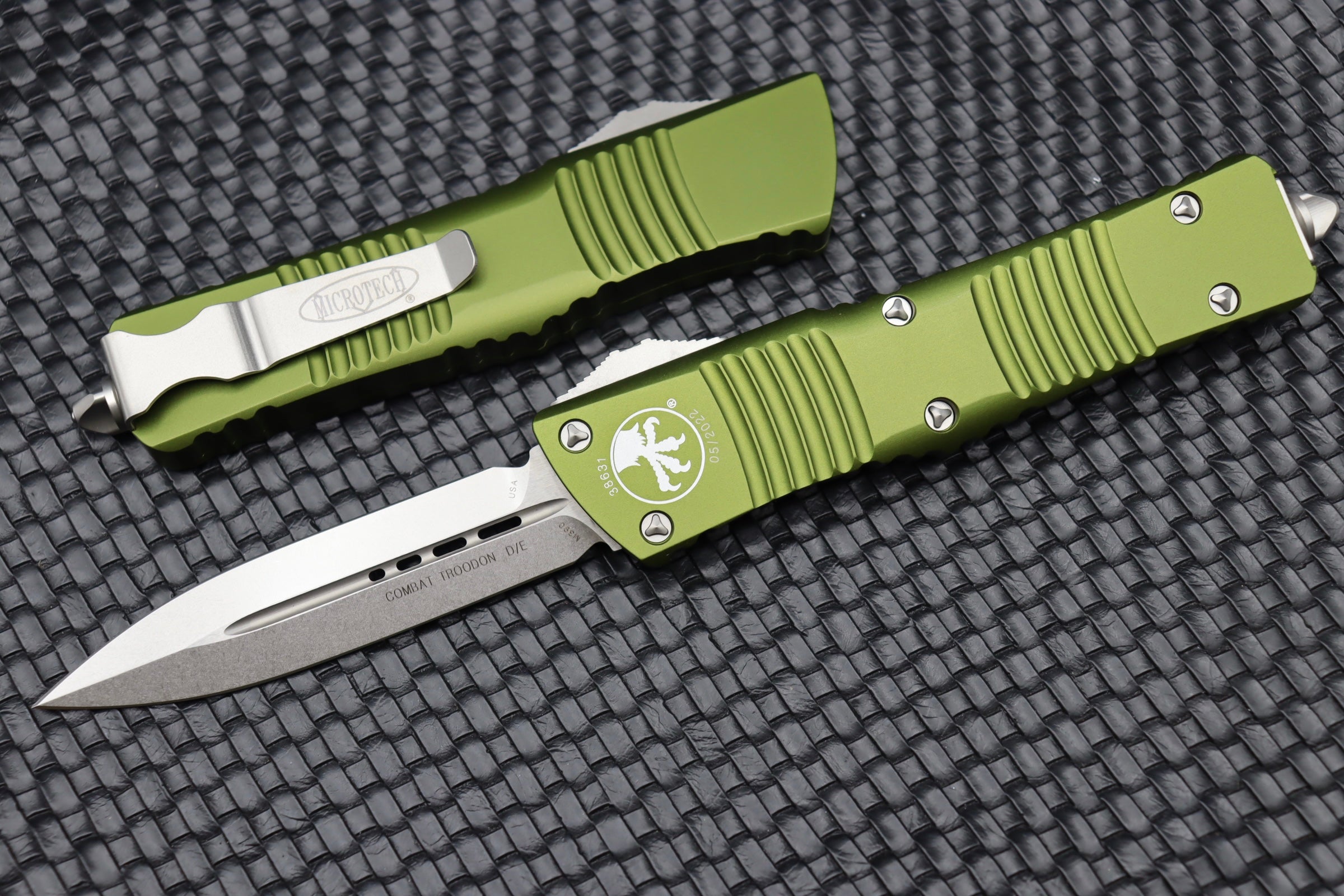 Microtech Combat Troodon OD Green - Ultimate Tactical OTF Knife with Double Edge Stonewash