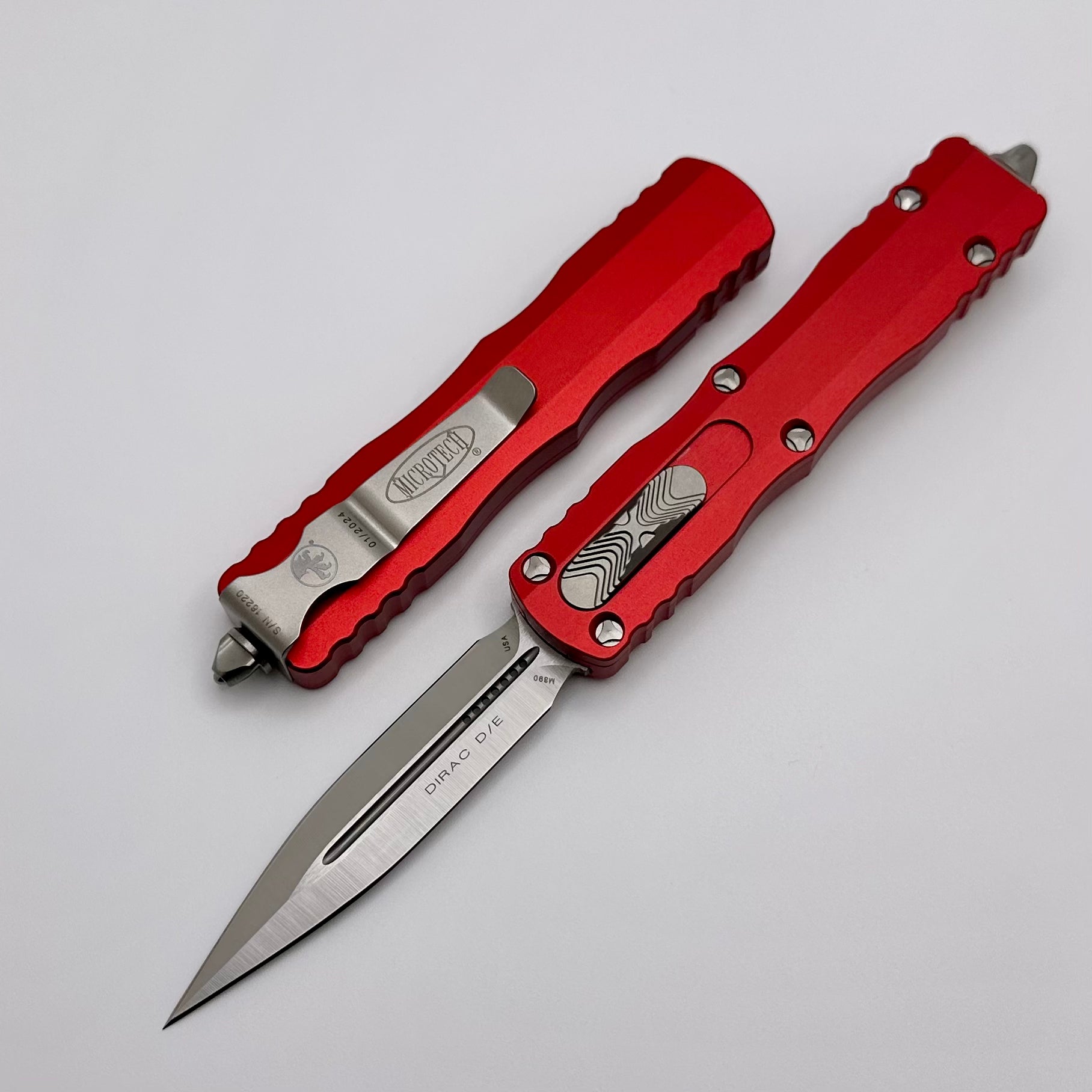 Microtech Dirac Double Edge Satin & Red Premium OTF Knife