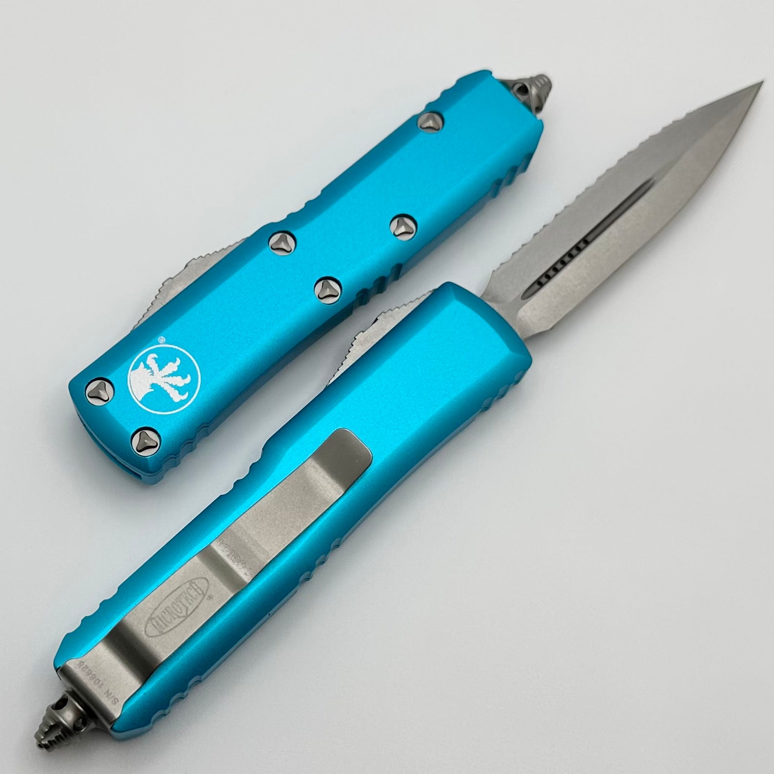 Microtech UTX-85 Premium Double Edge Tactical Knife - Stonewash Finish & Turquoise Handle