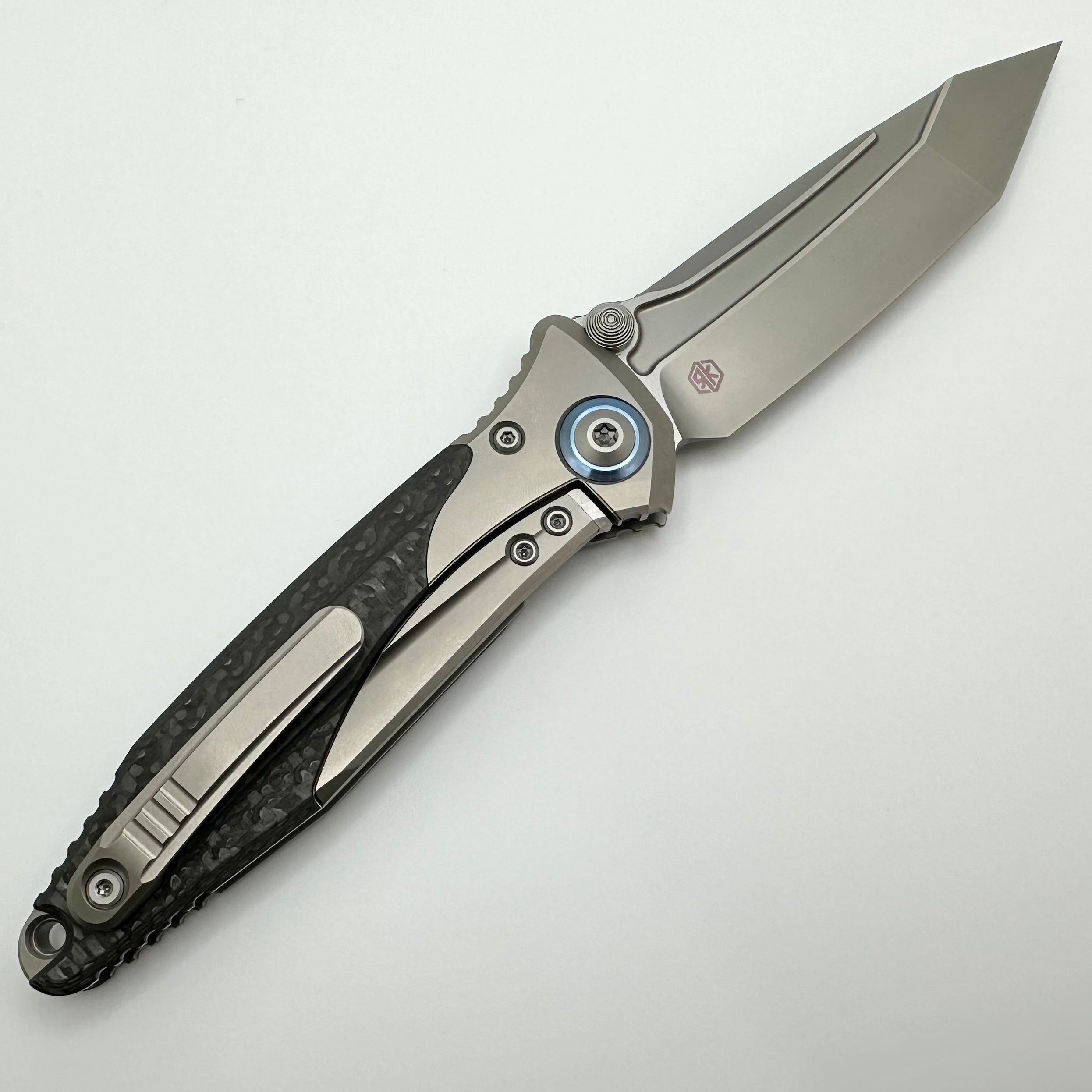 Premium Microtech Socom Bravo T/E Tactical Knife with Blue Titanium Pivot & Carbon Fiber Handle