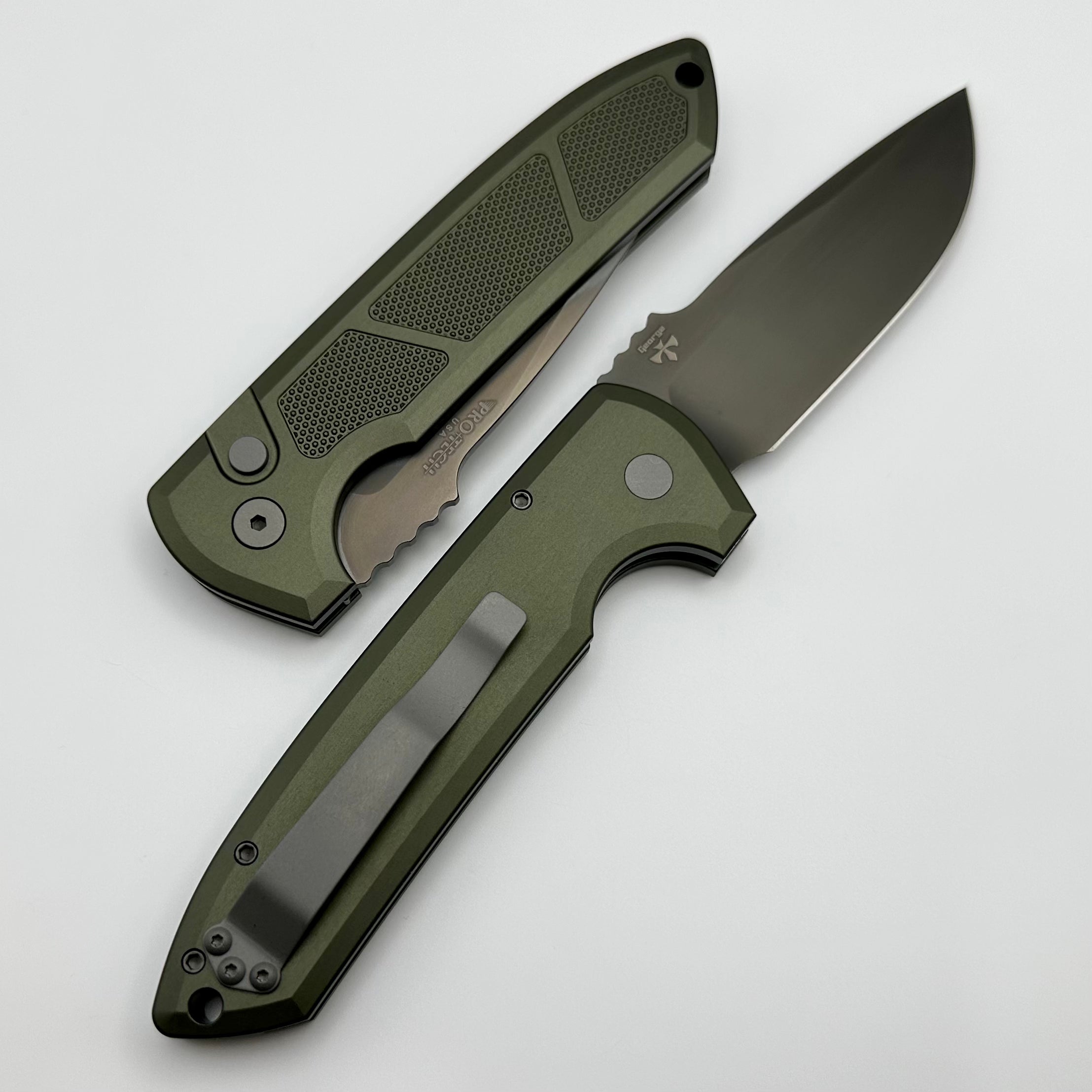 Pro-Tech Les George Rockeye: Premium Green Handle & Smoky Grey DLC CPM-D2 Knife