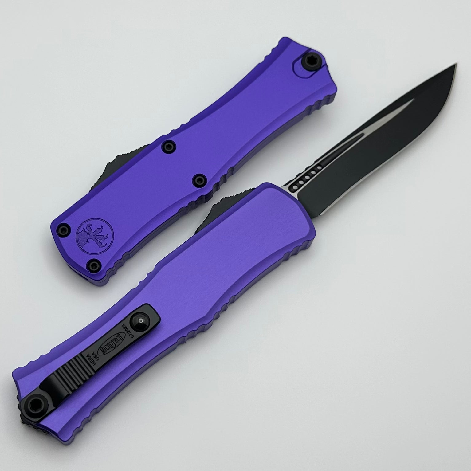 Microtech Mini Hera Ultimate EDC Knife - Black Recurve M390MK with Purple Handle