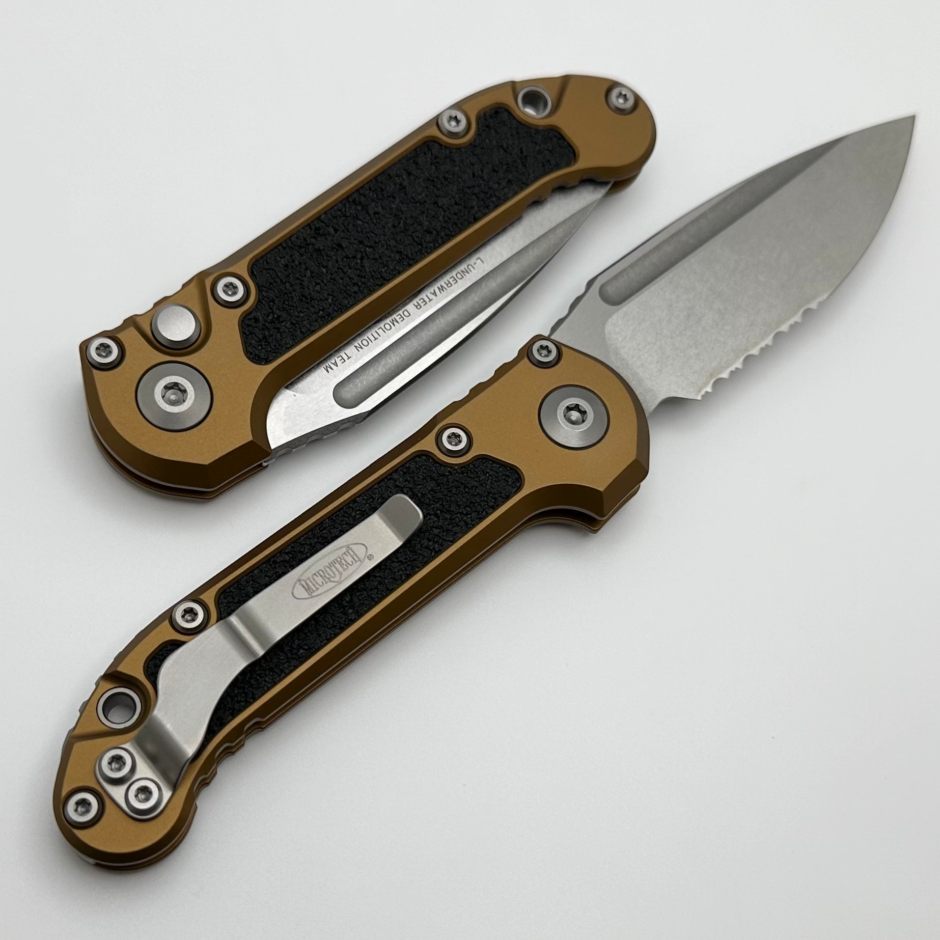 Microtech LUDT Gen III Tactical Knife - Premium Stonewash Finish with Tan Aluminum Handle