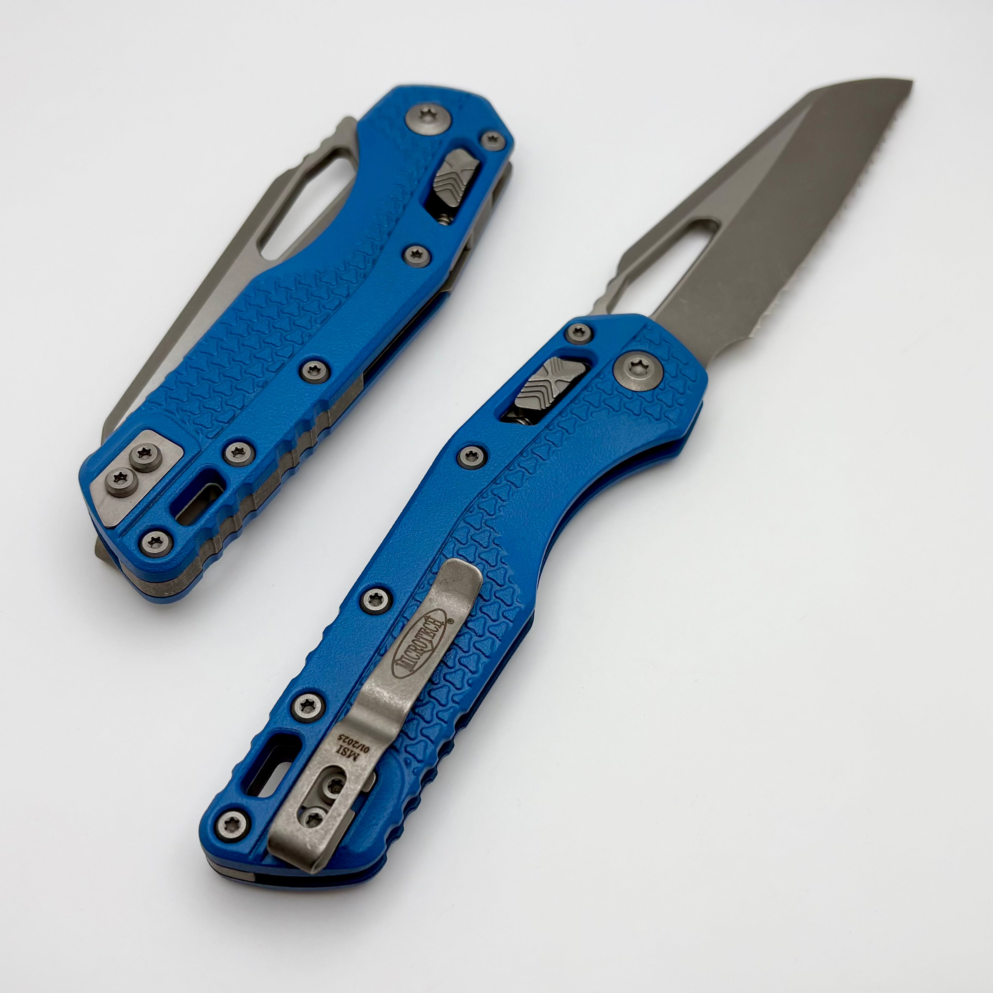 Microtech MSI RAM LOK Premium Tactical Folding Knife - Cerakote Blue & Apocalyptic Serrated Edge
