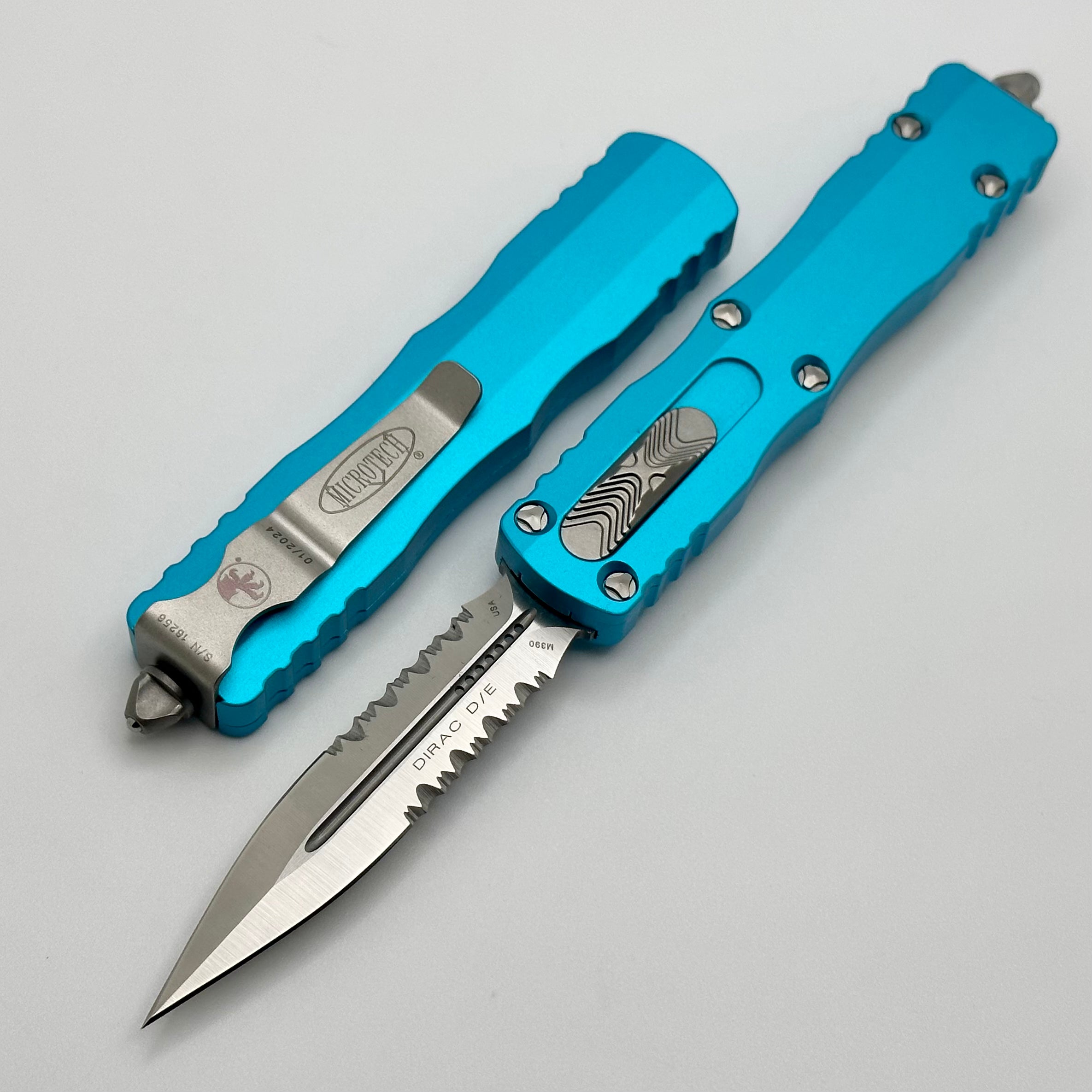 Microtech Dirac Premium Double Edge Knife - Satin Finish & Turquoise Accent