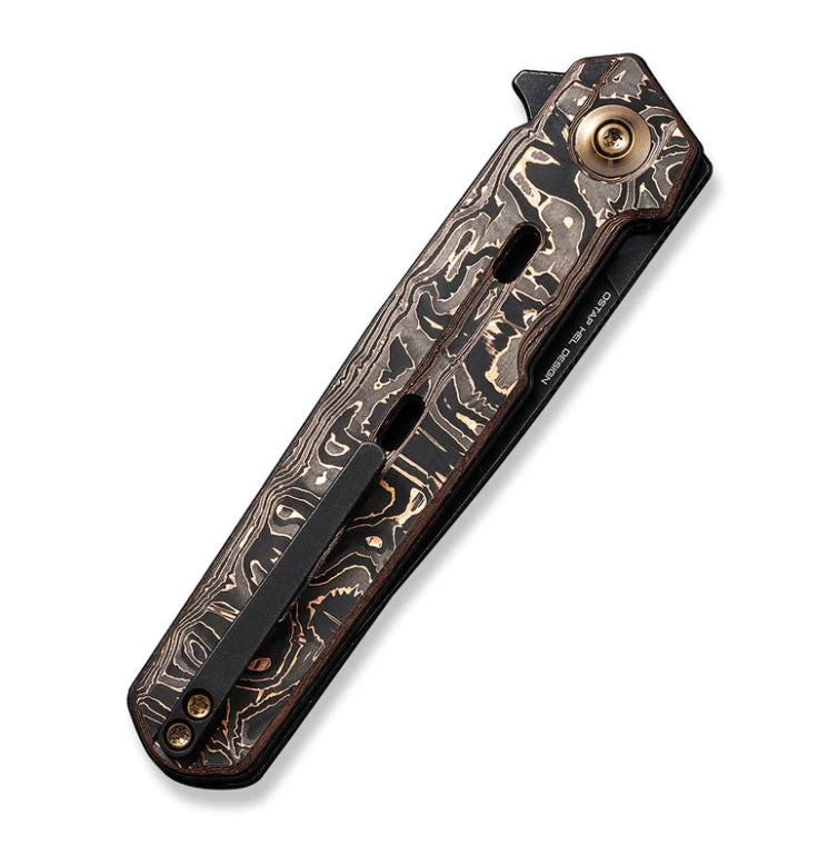Premium WE Knife Navo Flipper - Copper Foil Carbon Fiber & Black Stonewash CPM-20CV