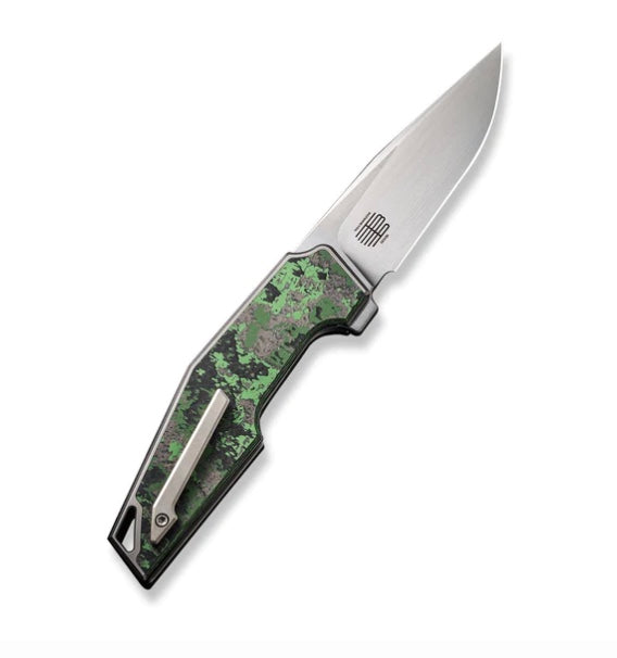 Premium We Knife OAO Integral Flipper - Ultimate Titanium Handle with Jungle Wear Fat Carbon Inlays & Hand Satin 20CV Blade