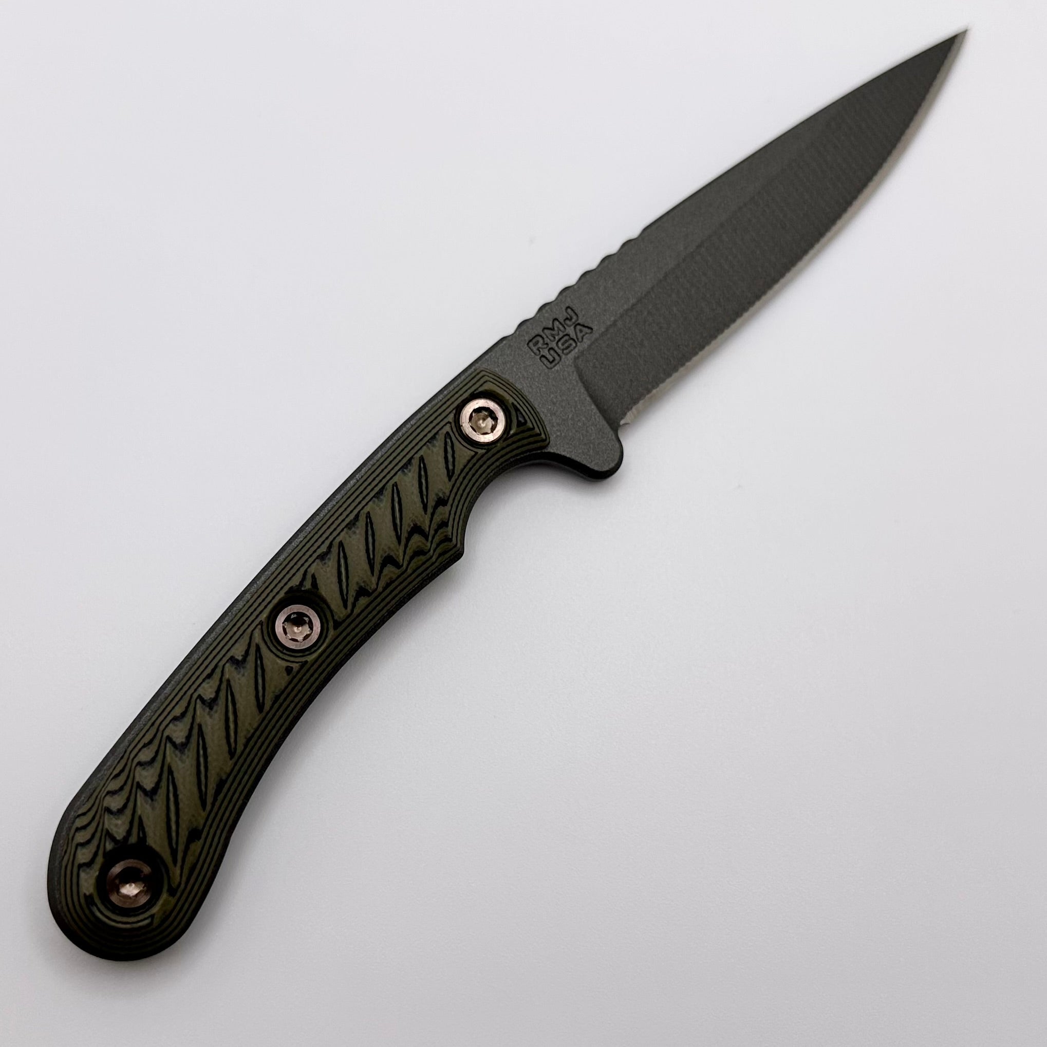RMJ Tactical Sparrow Premium Fixed Blade Knife - Nitro-V Steel & Olive G10 Handle