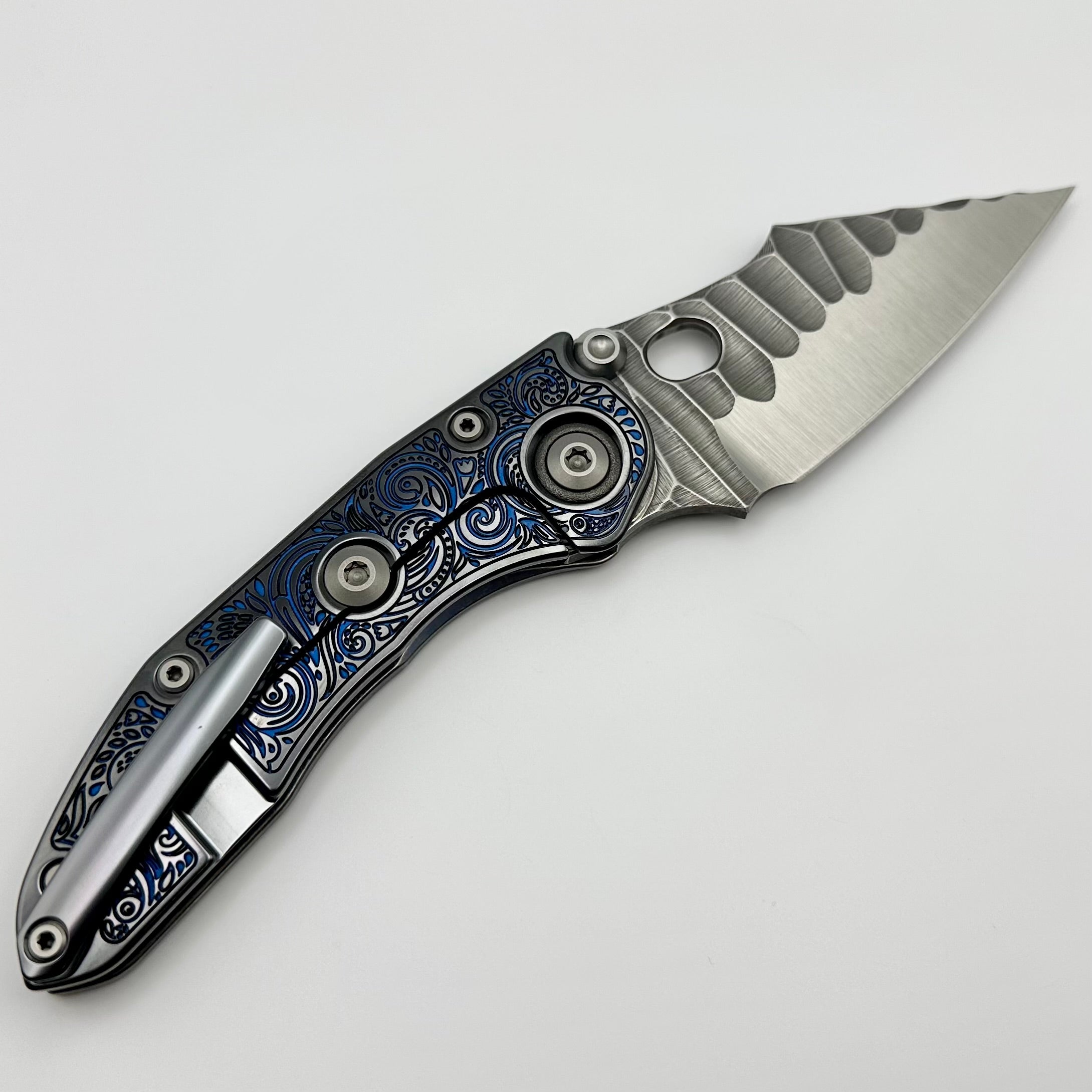 Premium Borka Blades Ti2 Custom Stitch Knife - Black Hula/Blue Natas Finish w/ Rocked M390 Blade