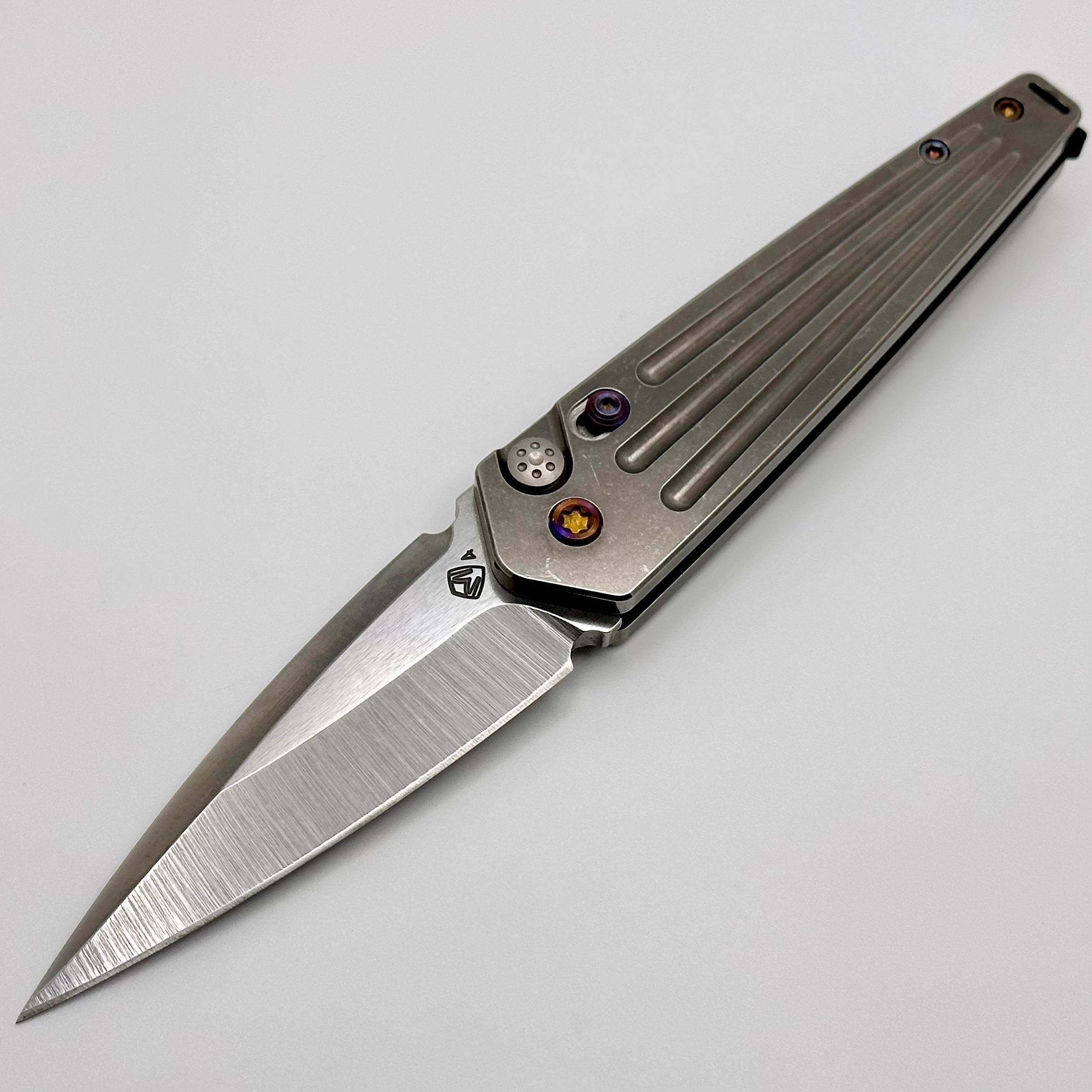 Premium Medford Nosferatu Auto Knife - Flamed Hardware & Tumbled S45VN Blade