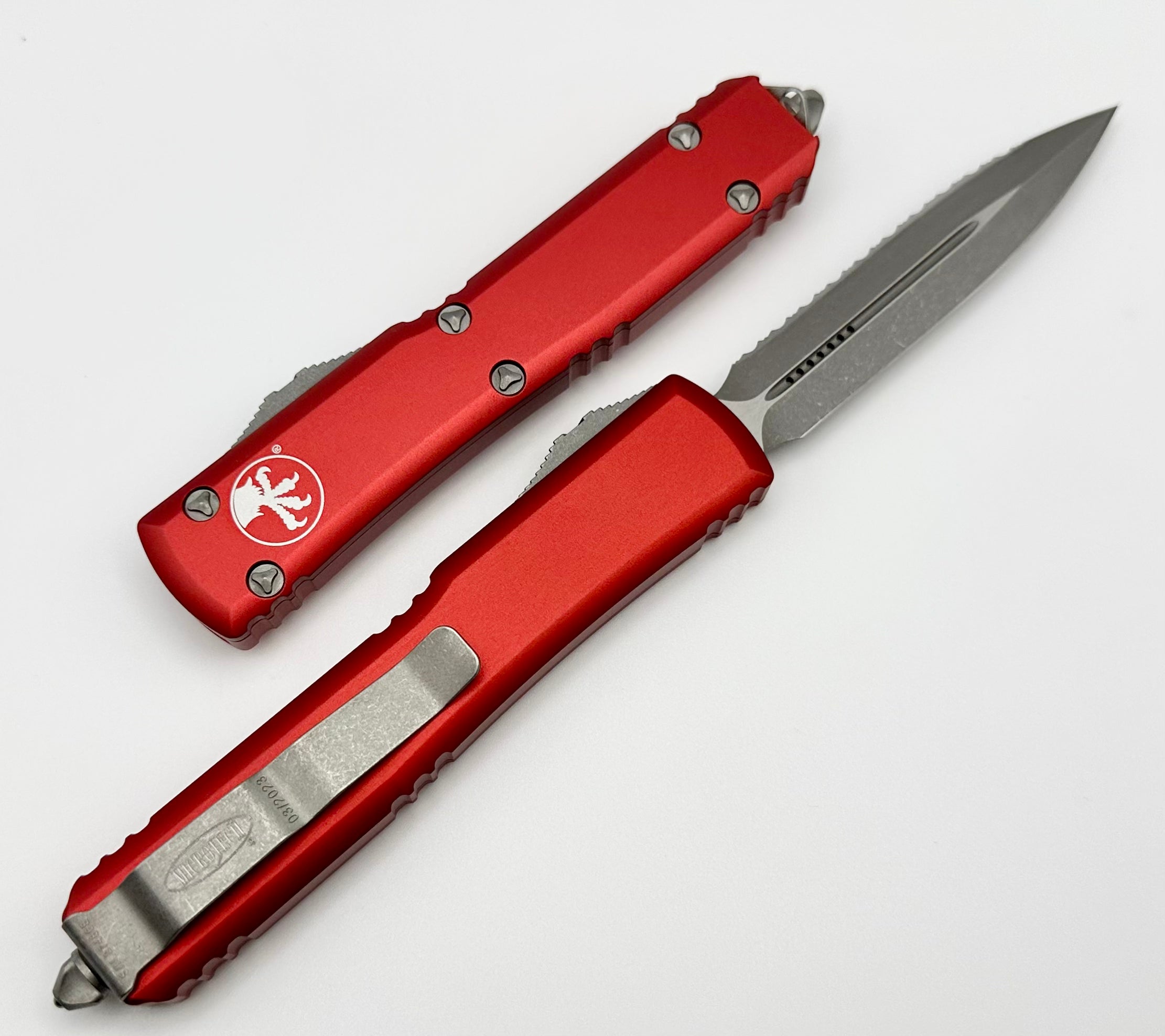 Microtech Ultratech D/E Apocalyptic Full Serrated & Red 122-12APRD - Premium Tactical OTF Knife