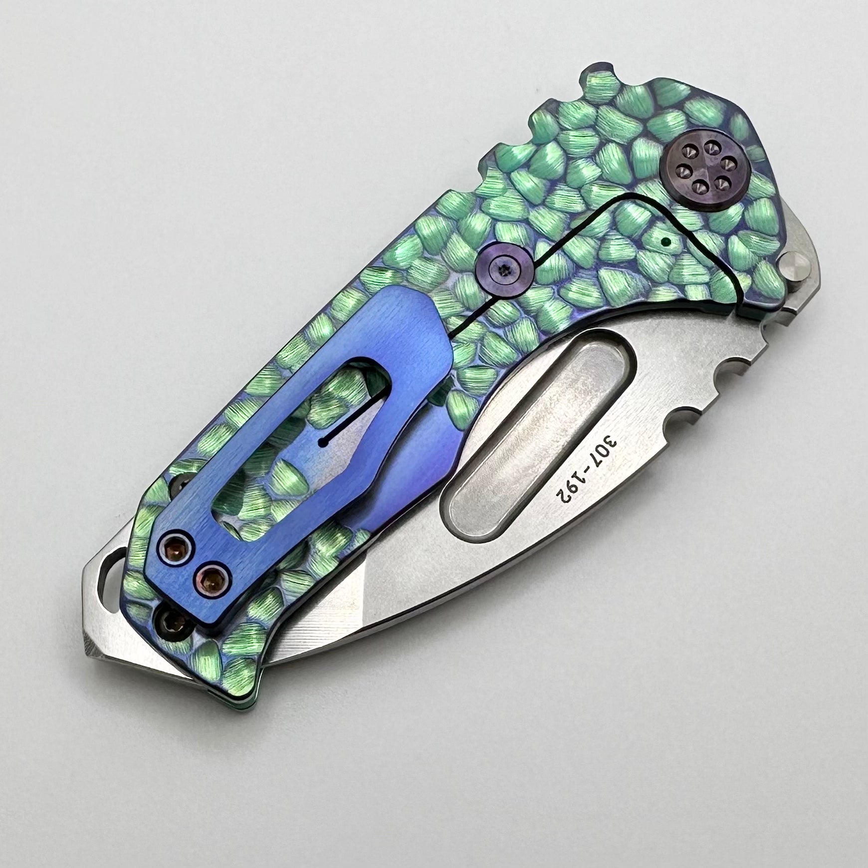 Medford Praetorian Genesis Tanto Knife - Ecto Green with Violet Hardware & S45VN Blade