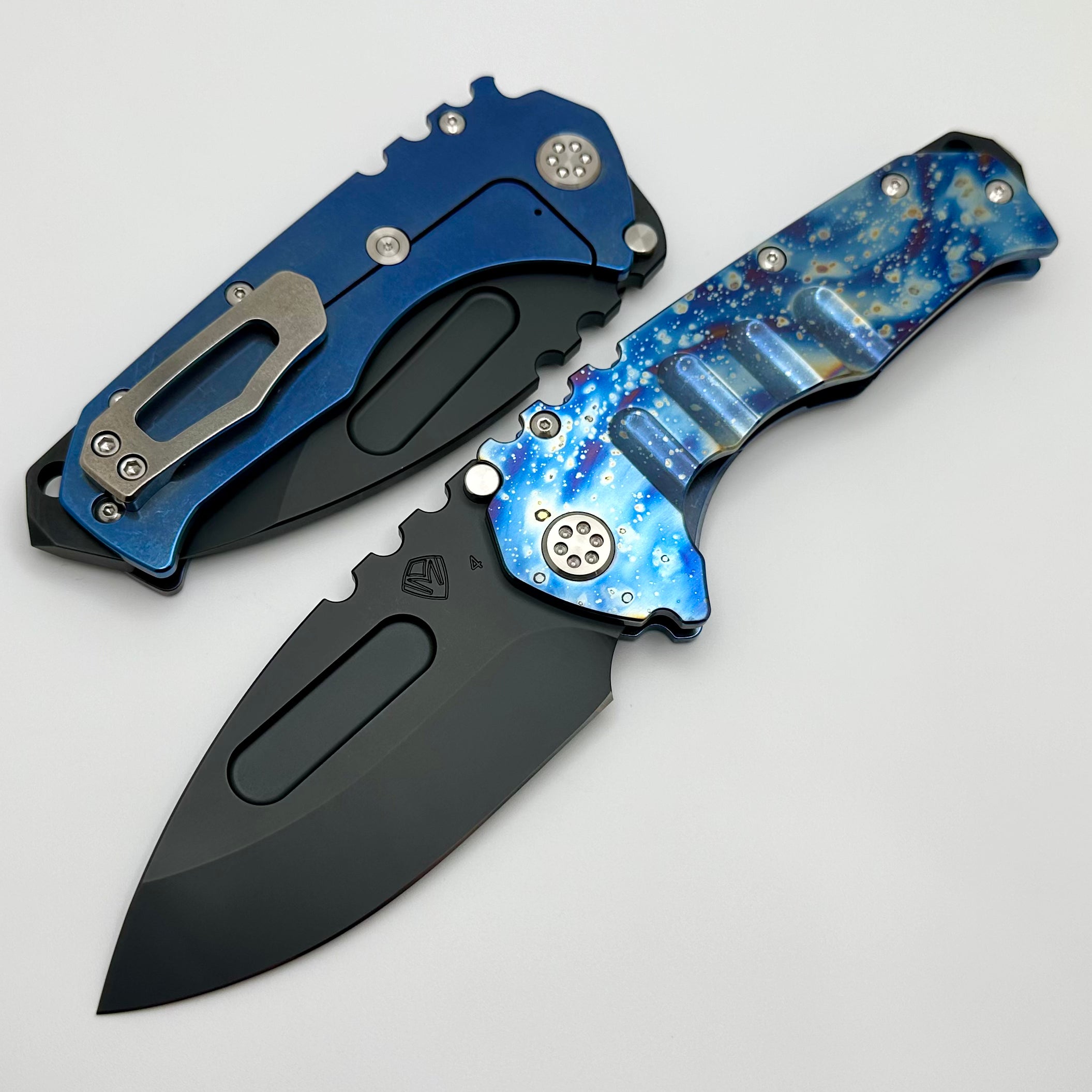 Medford Knife Praetorian T DLC Drop Point - Premium Tactical Blade with Flamed/Blue Handle