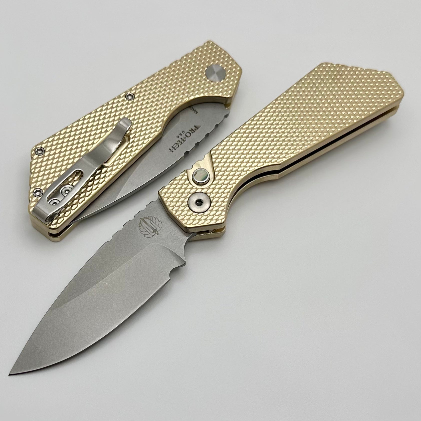 Premium Pro-Tech PT Plus Knife with Textured ALBronze Handle & Stonewash MagnaCut Blade